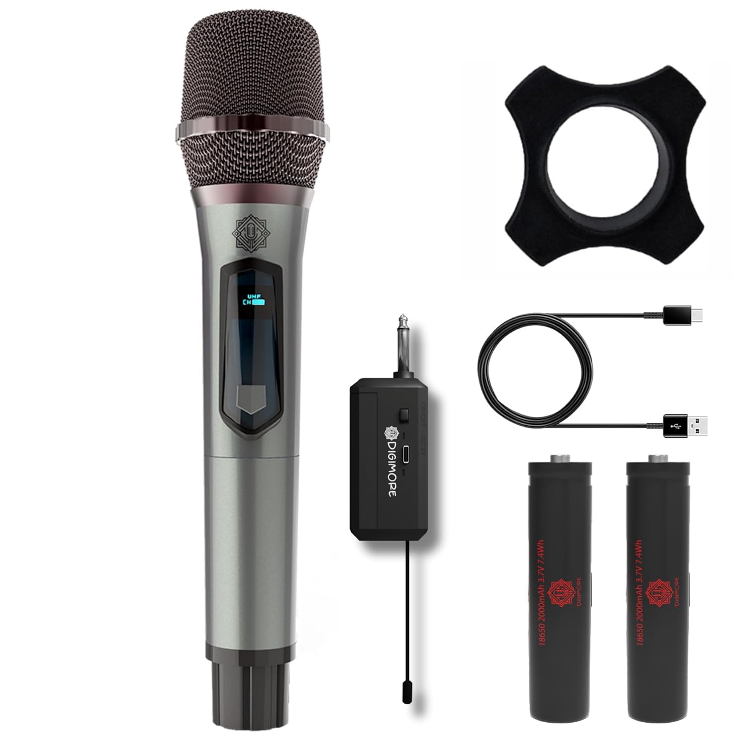 DIGIMORE UHF Wireless Microphone for Singing | 6Hrs Battery | 160ft Range | Type-C Charging | Professional Cordless UHF Mic for House Parties, Outdoor Party, Singing, Classroom, Chruch (D-340)