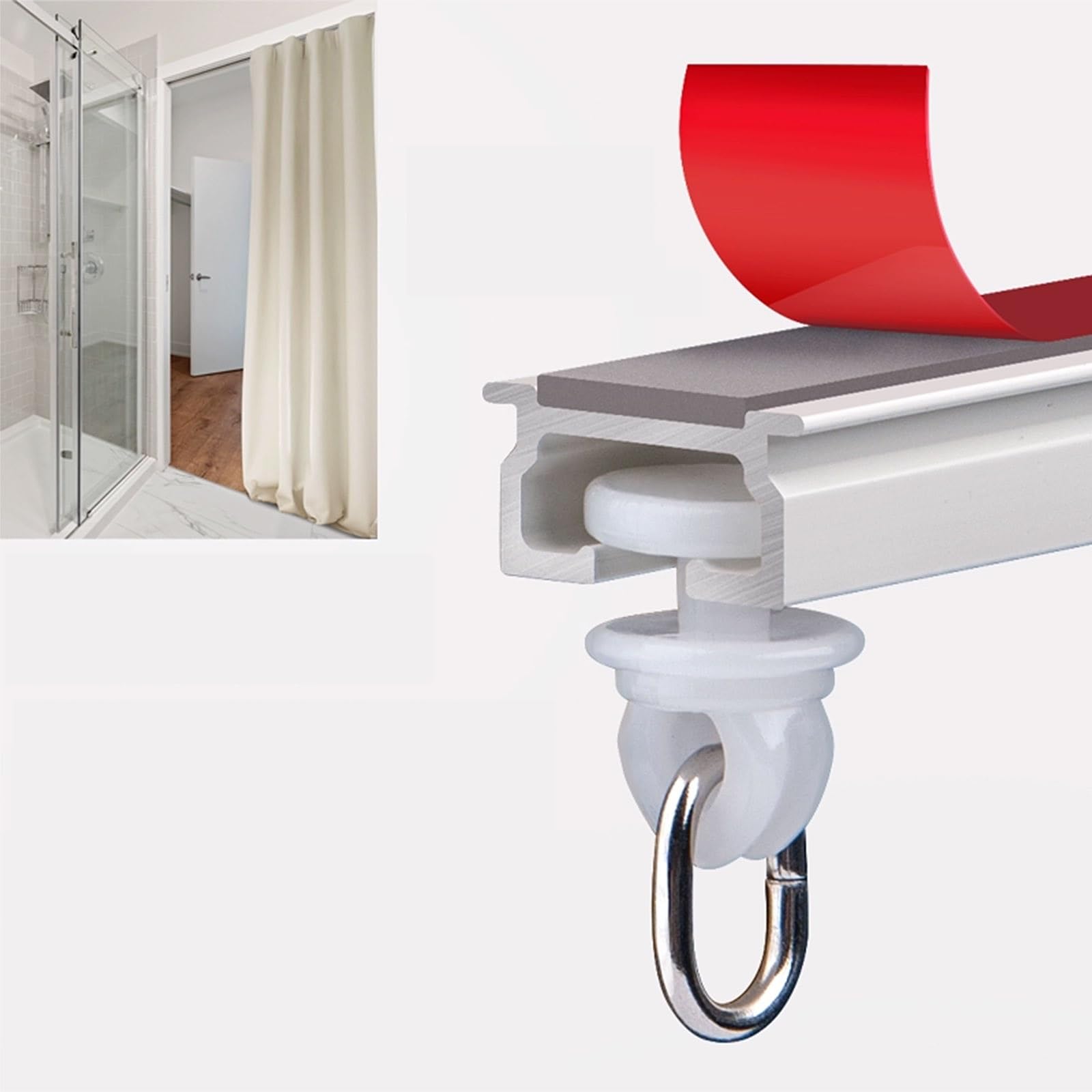Samoprzylepna szyna szynowa do zasłon 370 cm, cichy, aluminiowy karnisz do okien, drzwi, łazienek i szaf – łatwa instalacja zajmuje mało miejsca rozwiązanie domowe.
