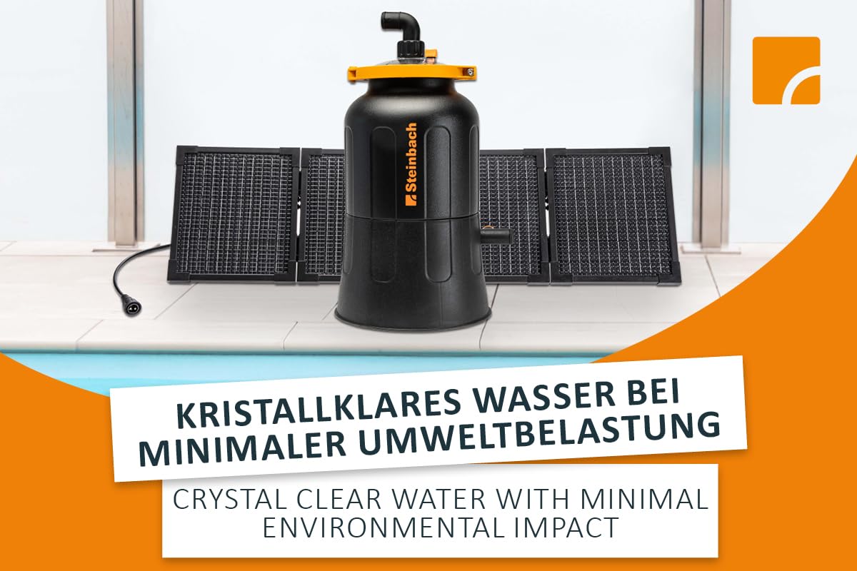 STEINBACH Solarfilteranlage FXS38 – 040603 – Pumpenleistung 4.500 l/h – Für Pools mit bis zu 19.000 l – Mit einem inkludierten faltbaren 80 Watt PV Panel – Inkl. 256 g Filter Balls