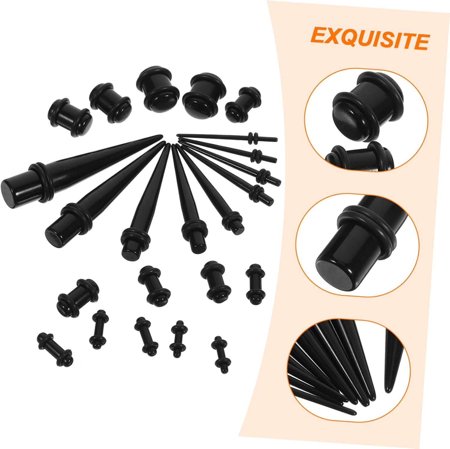 23pcs Acrylic Ear Taper Stretchers Black Ear Gauge Expanders Kit for Easy Comfortable Stretching and Piercing Maintenance