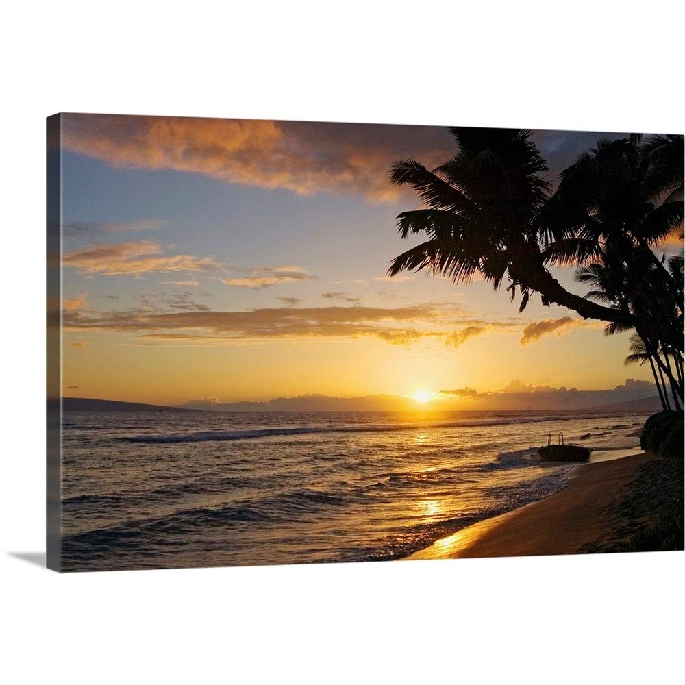 CANVAS ON DEMAND Hawaii, Maui, Kaanapali Resort, Sunset with Beach and Palm Trees Canvas Wall Art Print by Greg Vaughn, Home Decor, Beautiful, Ocean