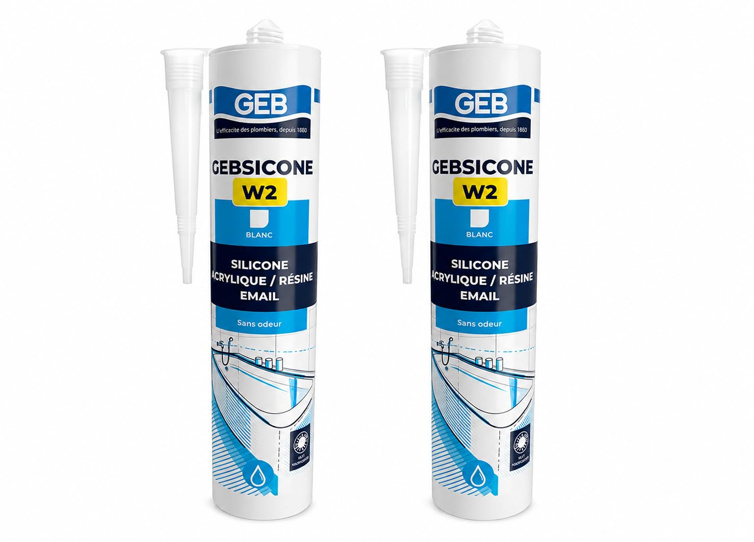 Mastic Silicone Neutre Sanitaire Gebsicone W2 Blanc Lot de 2