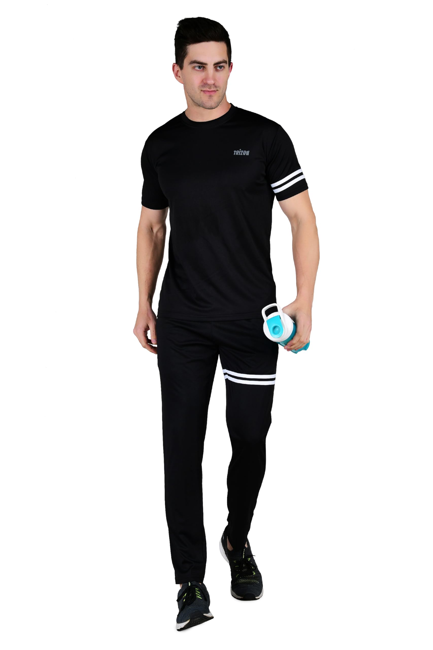 Lycra Quick Dry Printed Gym t-Shirt and Track Pant Combo for Men|Sports wear Tracksuit for Men (IN, Alpha, M, Regular, 1, Black)