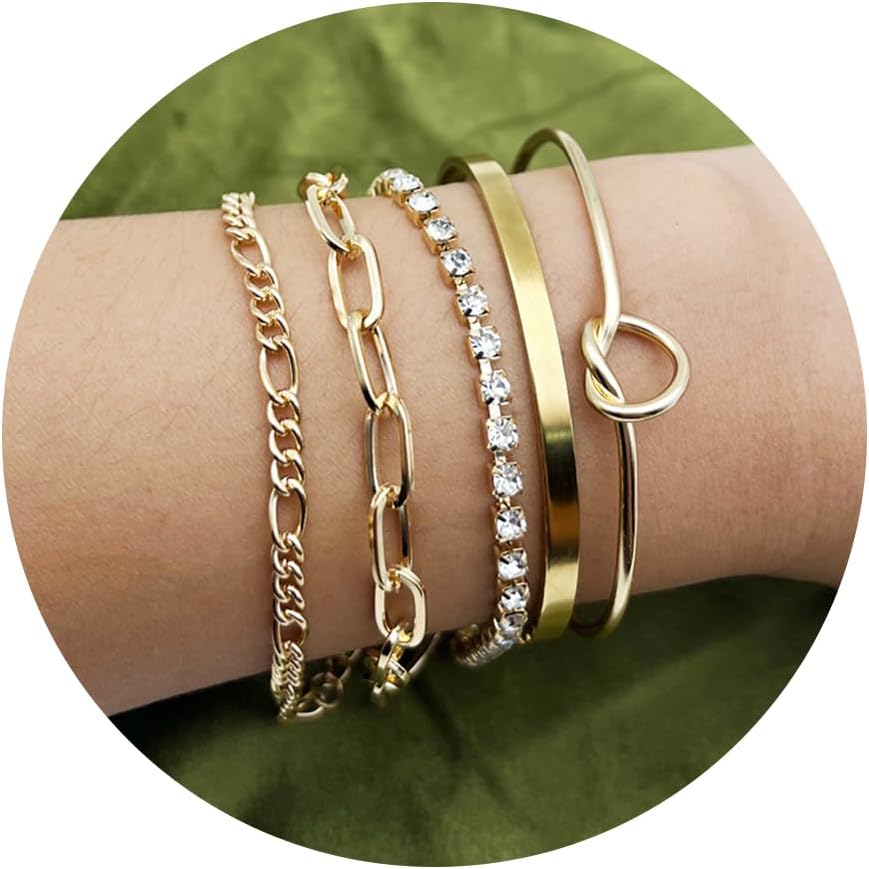 Gold Bracelets for women 14K Gold Bangle Bracelet Stack - Adjustable Waterproof Trendy Bracelets Stacks Bangles Non Tarnish Link Chain for Women Gifts - Image 7