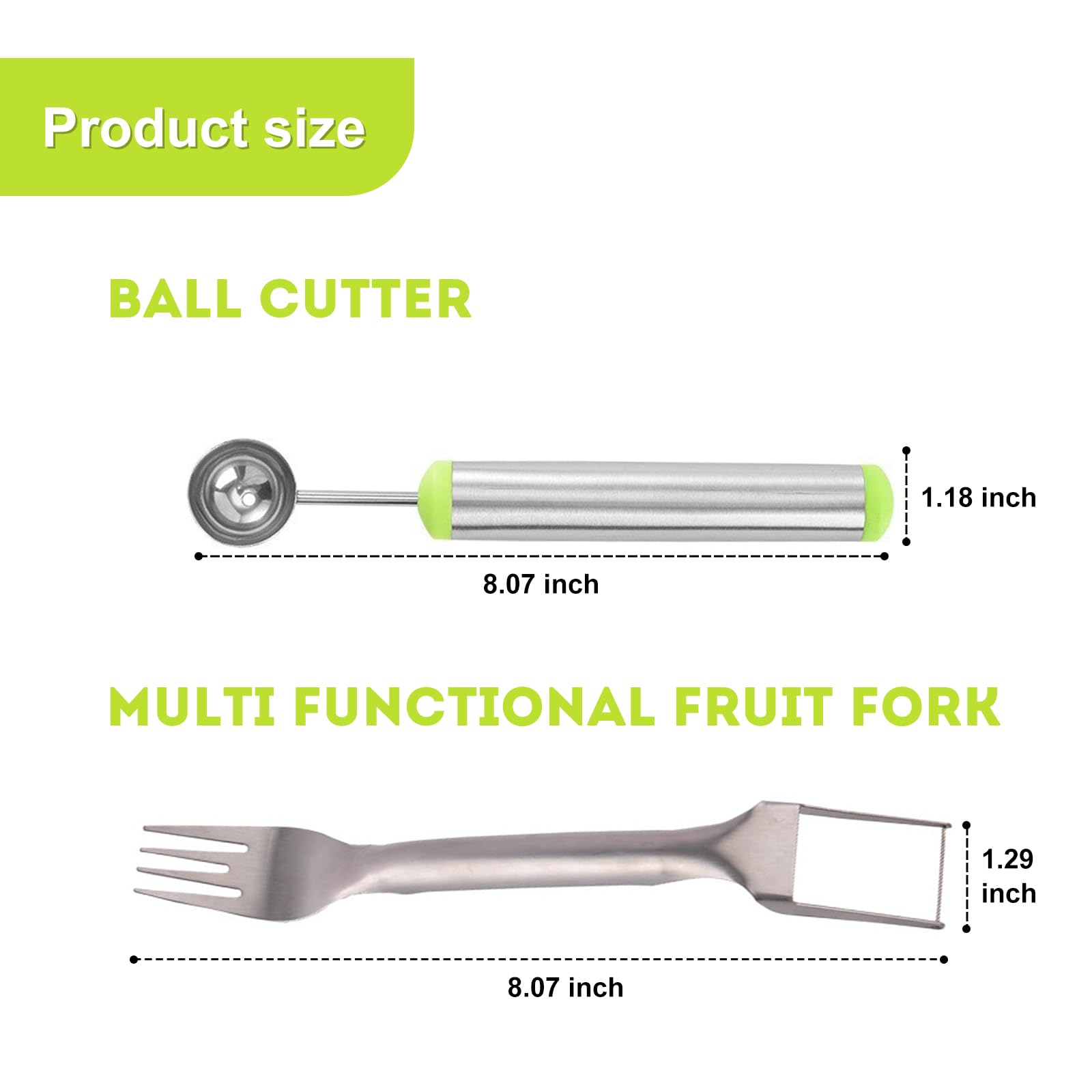 2-in-1 Stainless Steel Watermelon Fruit Cutter Slicer Tool and Melon Baller Scoop Fruit Ball Cutter Set, Dual Head Fork Knife Melon Cutter Cutting Tool.