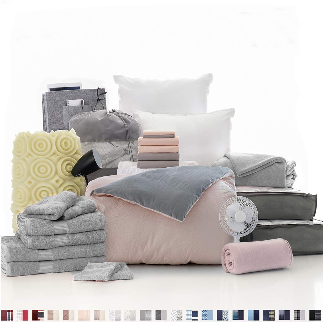 OCM College Dorm Room Essentials 27-Piece Varsity Collection, Twin XL, Bedding, Bath, Storage and More in Washed Pink & Grey, Incredibly Soft Washed Microfiber Comforter, Luxurious Touch, Reversible