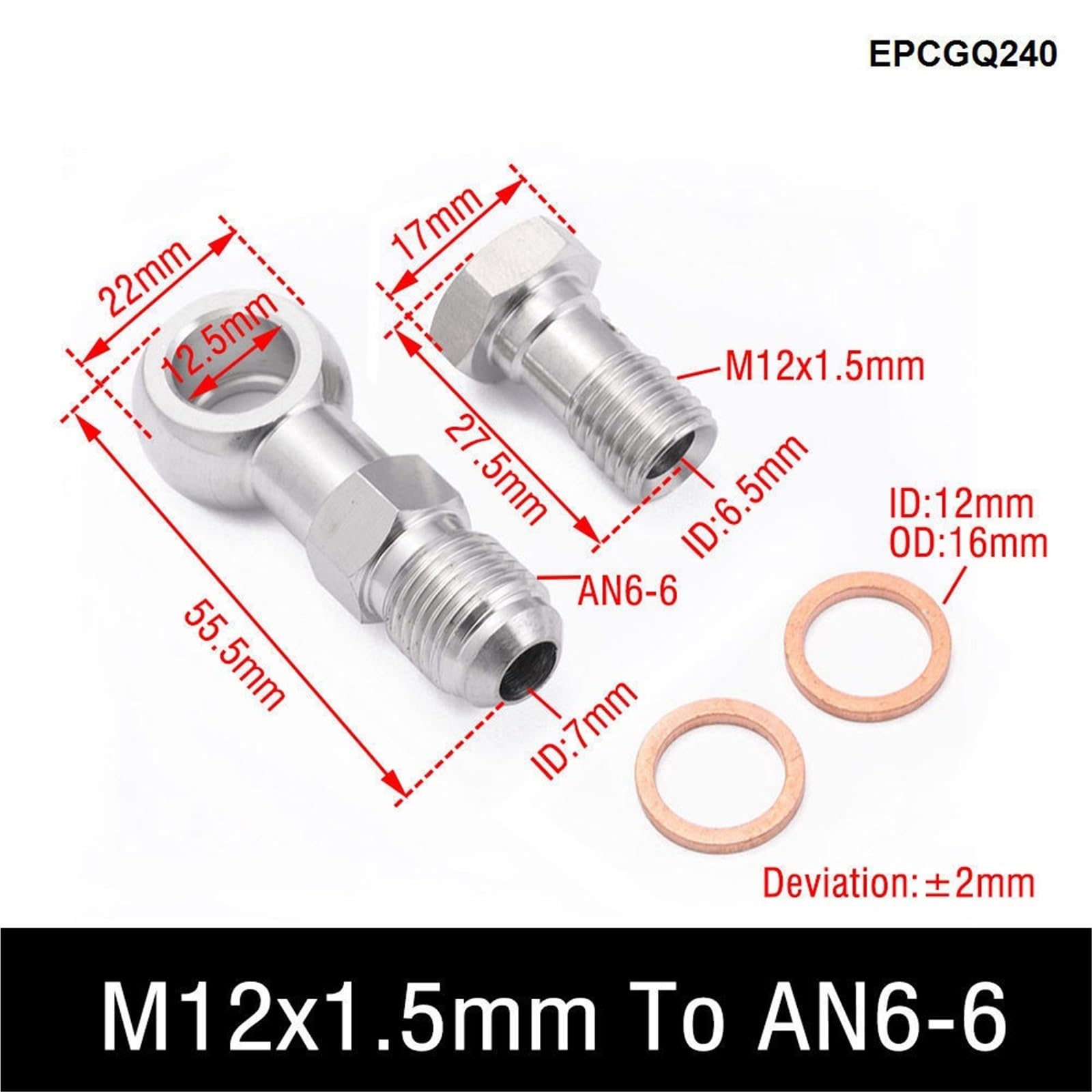Verschraubungen Raccord de conduite frein universel en acier inoxydable M10 / M11x1,0 M12 M14x1,5 vers AN4 ou AN6-6, boulon banjo cannelé EPCGQ240(M10x1.0 mm To AN4)