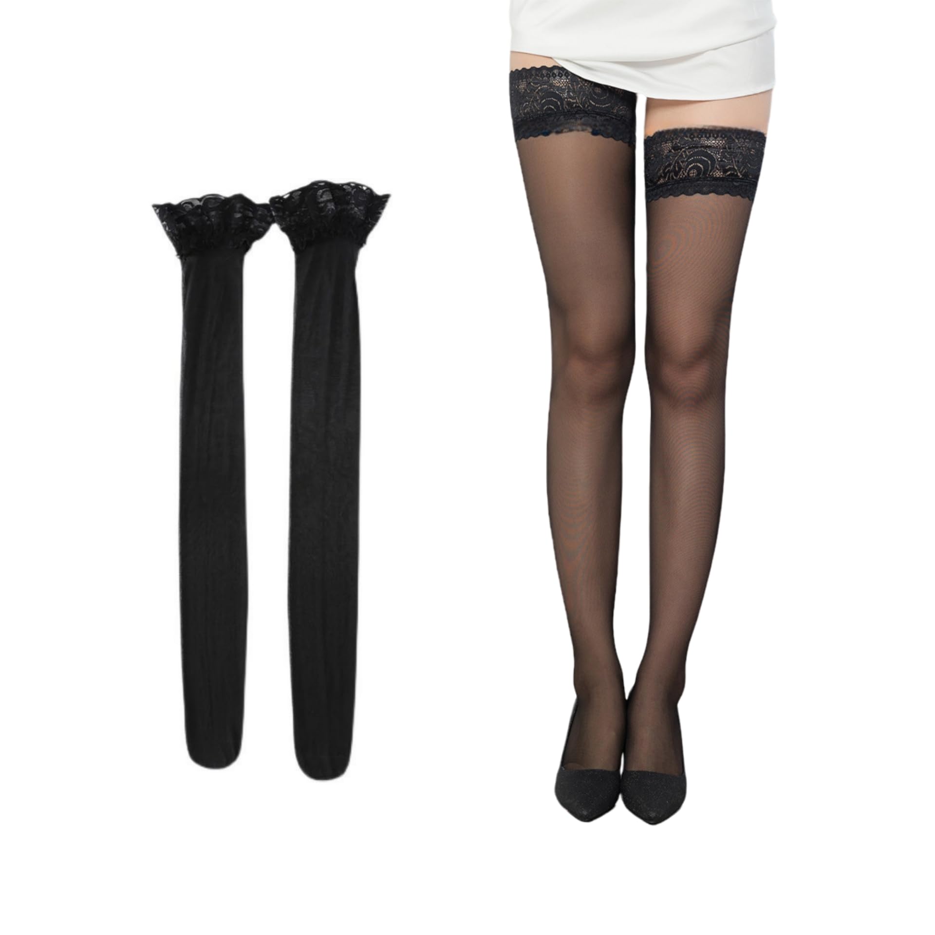 HONPOLOWomen's Tights Stockings Extended Over the Knee Socks Silicone Anti-Slip Stockings Lace Stockings Ultra-Thin Thigh Stockings Pantyhose French Rococo Style Silk