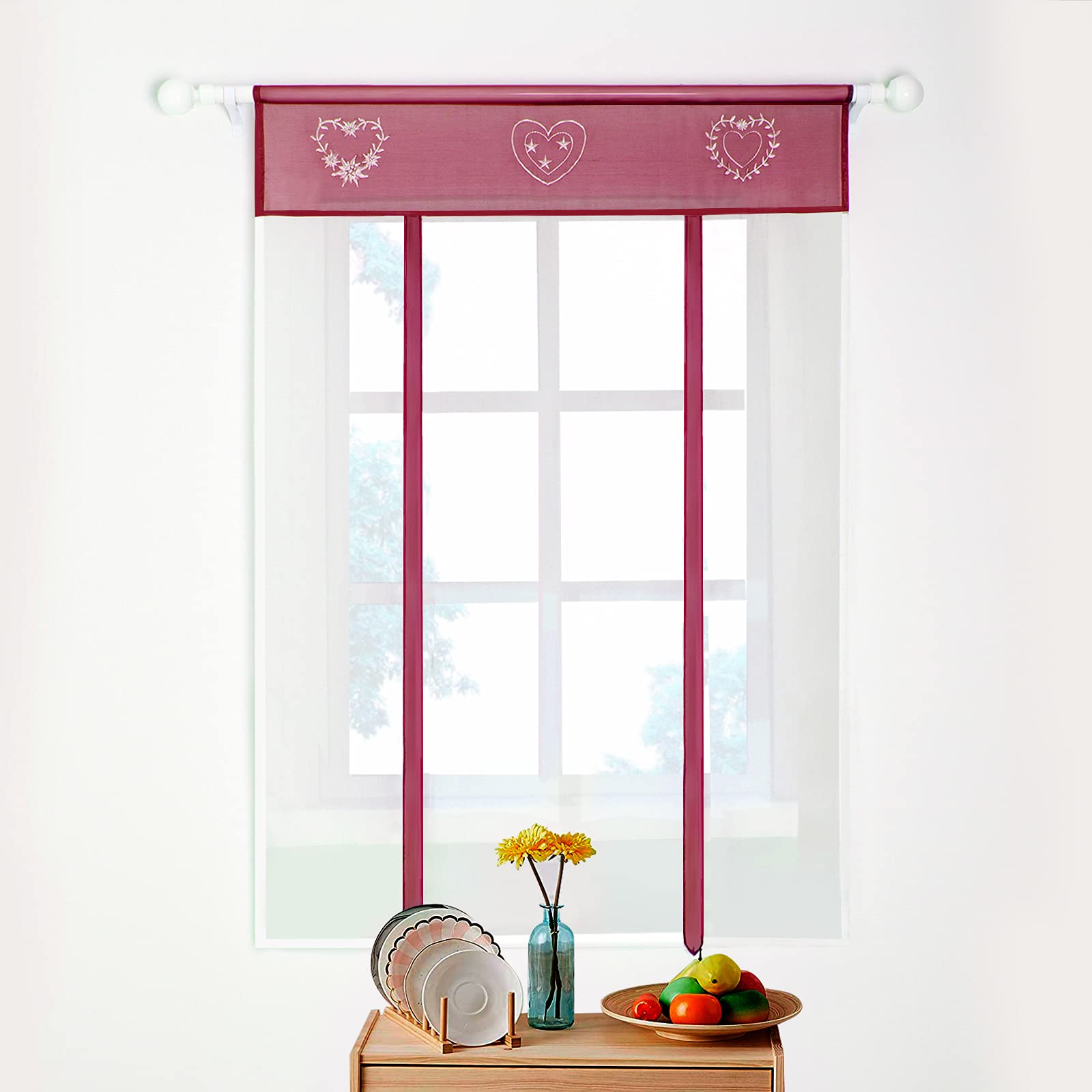 SIMPVALE 1 Pezzo Tie Up - Tenda In Voile Tulle Ricamo Romano Tenda