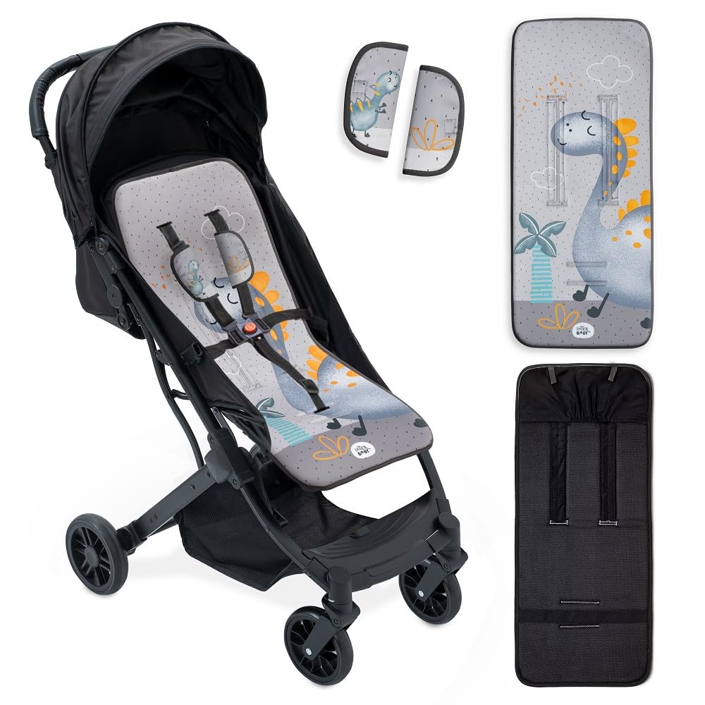 Interbaby Materassino per passeggino, universale, estivo, con palma, grigio, traspirante, confortevole, 100% cotone, 84 x 34 cm, protezioni per imbracatura