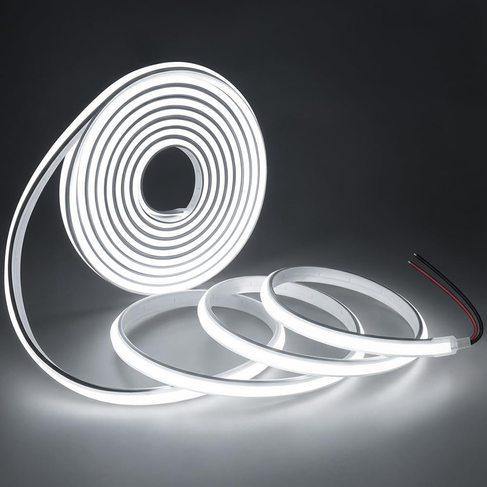 COB LED Strip Lights Daylight White 6000K,12V 16.4ft IP67 Waterproof High CRI 90Ra+ Super Bright,Flexible Tape Lights for Outdoor,Bedroom,Kitchent,Cabinet,Bathroom(Power Supply Not Included)