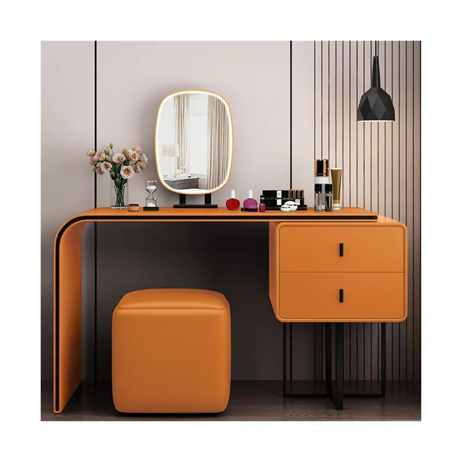 CGCSYZ Vanity Desk Modern Luxury Vanity Set with Mirror and Stool Home Makeup Dressing Table Girls Bedroom Furniture Dressing Table Makeup Dressing Table (Orange 100cm)