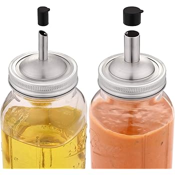 Aozita Mason Jar lids Pour Spout with Caps for olive oil dispenser and Salad Dressing Shaker - 18/8 Stianless Steel Pour lids for Ball and More