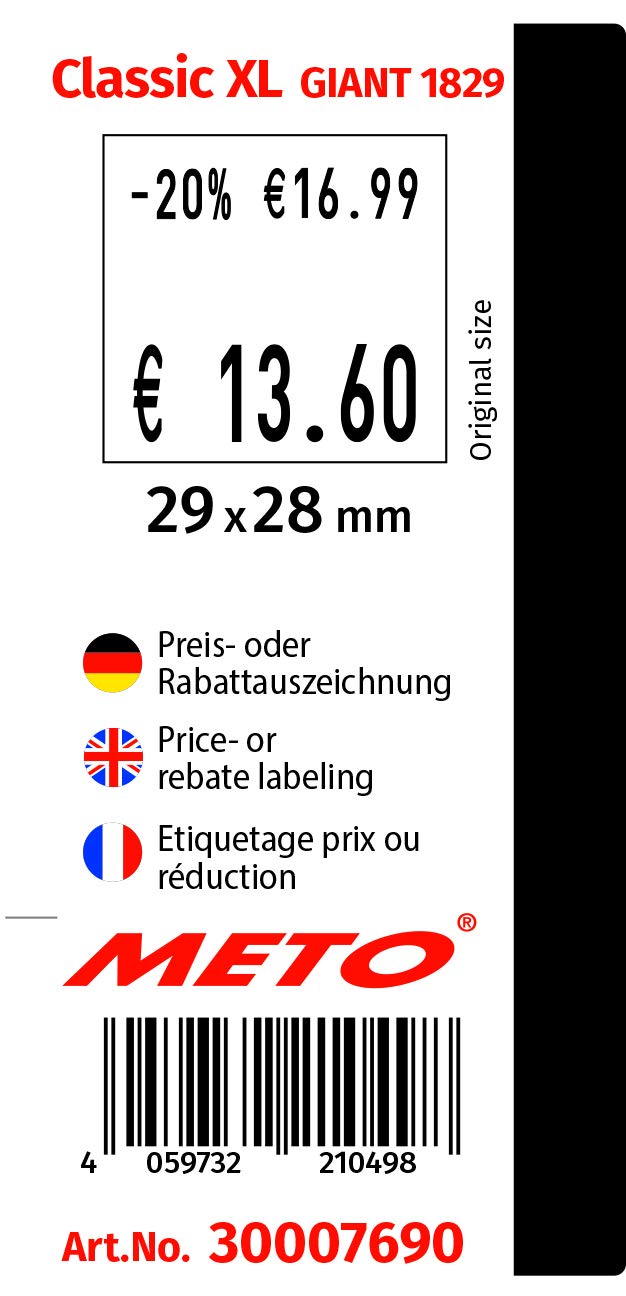 Meto Original Classic XL Giant Preisauszeichner Set – Preis, Rabatt (2-zeilig, 18-stellig für 29 x 28 mm Etiketten, sofort einsatzbereit), 1x Handauszeichner, Silber-Teal