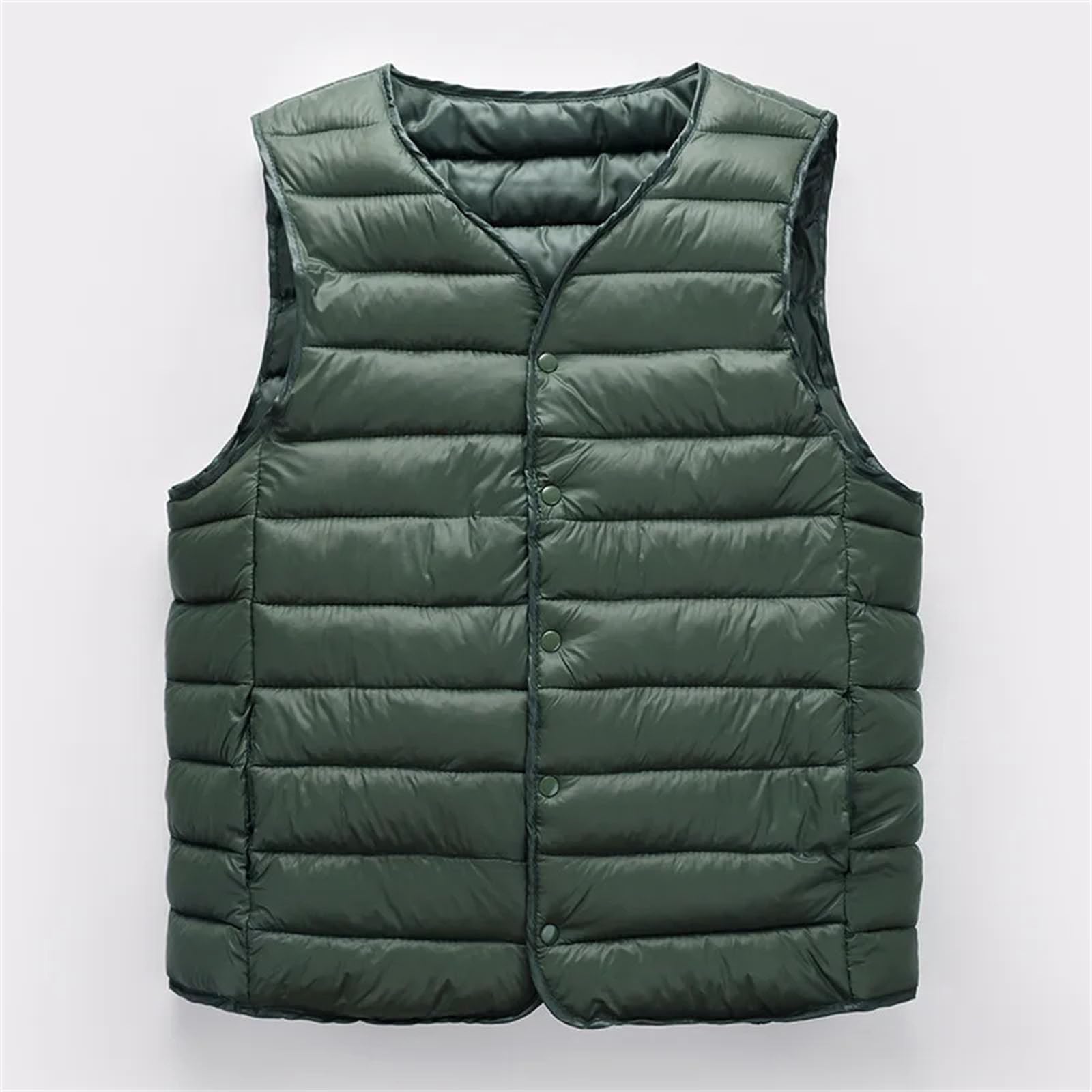 Chaleco cálido de invierno para hombre, ultraligero, cuello en V, sin mangas, con botones, plegable, forro de algodón cálido