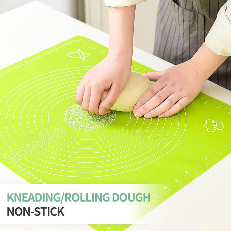 Image of LivingBasics 50x40 cm Silicone Roti Rolling Mat for Kitchen Non-Stick Chapati Dough Aata Kneading Mat with Measurement Guides /Food Grade Pad for Roti, Pizza, Paratha & Pastry (Green, Pack of 1)