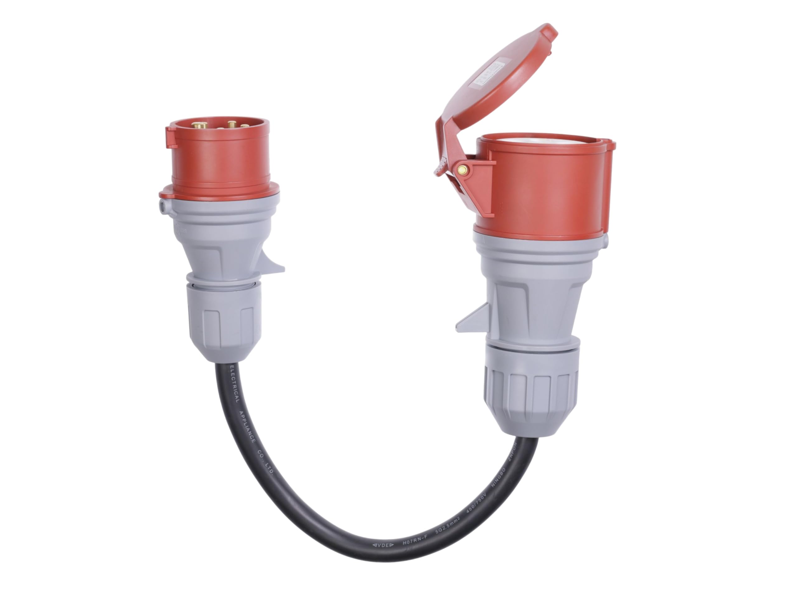 CEE Adapter 3-phasig 400 V | 16A (11 kW) Stecker auf 32A (22 kW) Kupplung, IP44 | mit 0,5 m H07RN-F 5G2,5 mm² Gummikabel zur Verbindung