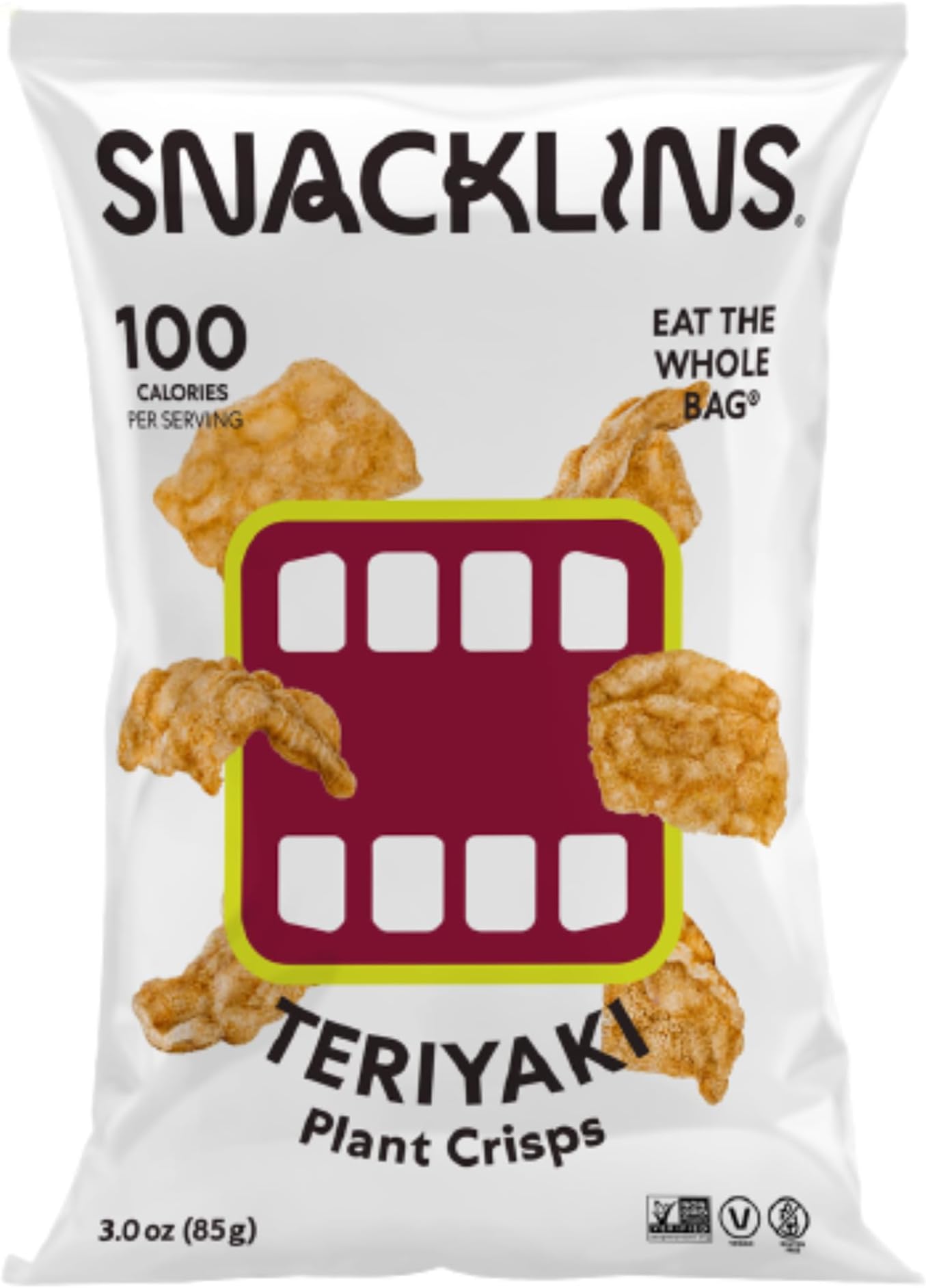 SNACKLINS Plant Based Crisps – Teriyaki - Vegan Healthy Snacks - Gluten Free, Grain Free, Plant Based Crisps, 100% Kosher For Passover, Low Calorie - No Added Sugar, Crunchy, Puffed Snack - 3oz Bag (1 Pack)