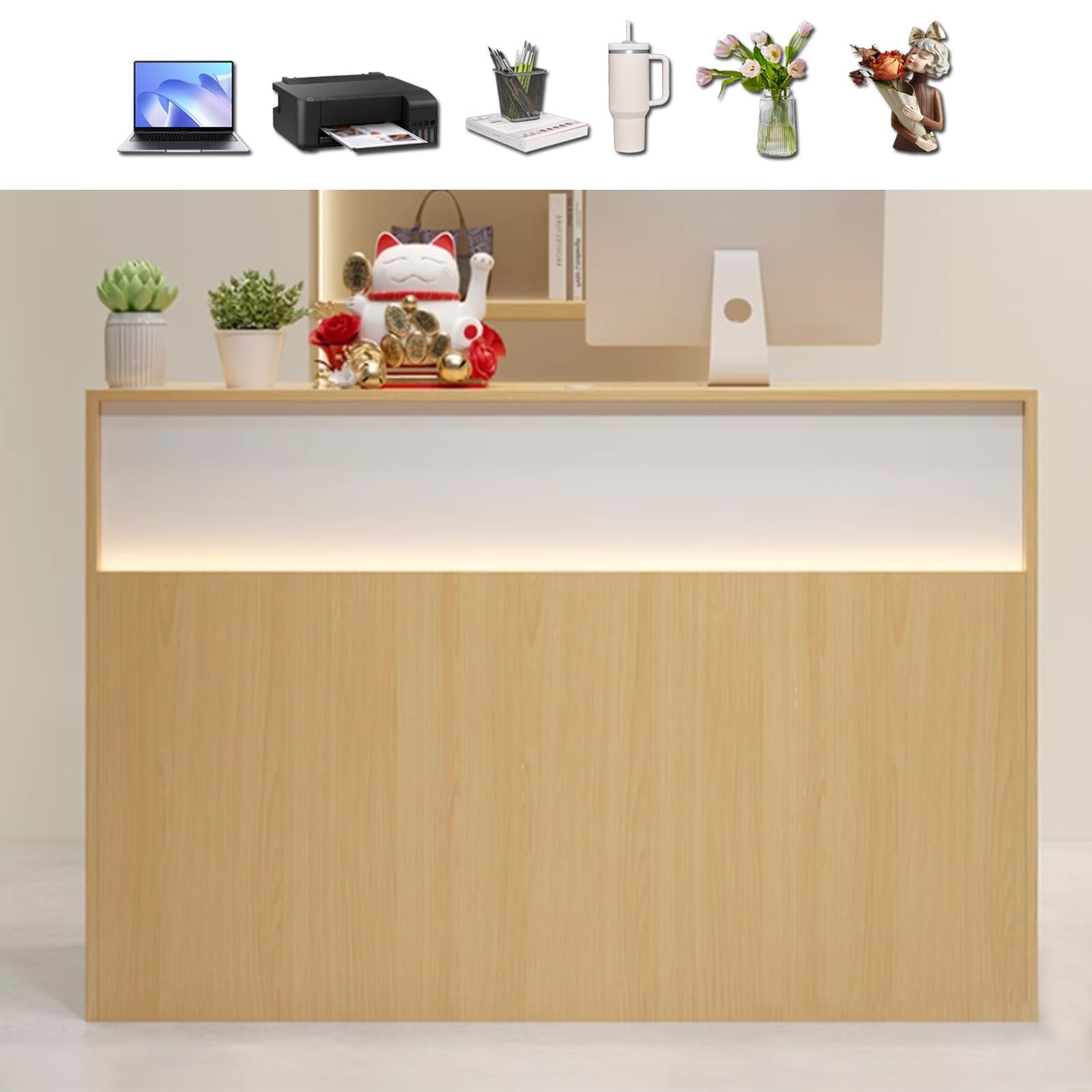 Rezeption, Empfangstresen, Kassentisch, Kassierer, Büro-Schließfachtisch mit Schubladenkabel, moderner Rezeptionstresen mit LED-Leuchten und Kabeldurchführung, stilvoller Rezeptionstresen fü