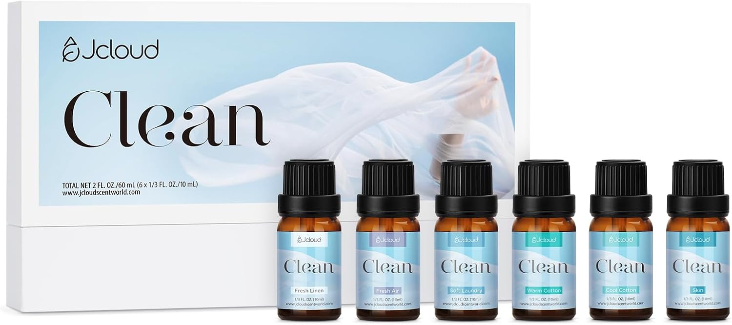 JCLOUD Essential Oils for Laundry, Clean Scent Fragrance Oils Set, Use with Wool Dryer Balls - Fresh Linen, Soft Laundry, Warm Cotton Essential Oils for Diffusers for Home, Natural Fresh Scent, 6x10mL