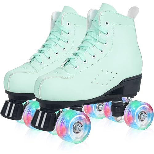 Nattork Women Roller Skates with Light Up Wheels, Unisex Retro Quad Skates for Outdoor & Indoor, Double Row Glitter Skates for Girls