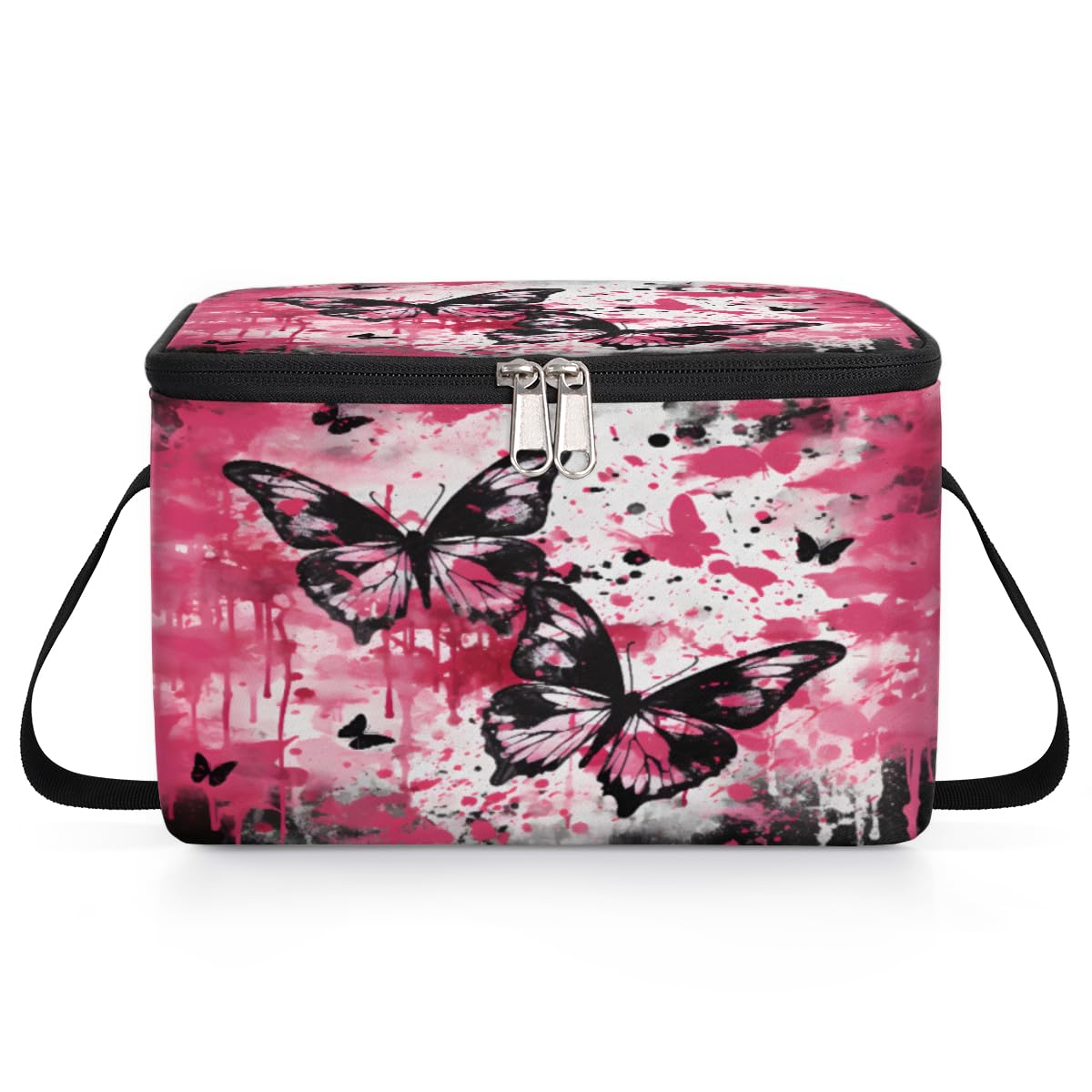 GzLeyigou Butterflies Lunch Bags for Women Men 9 Cans, Hot & Cold Food Delivery Bag Insulated Grocery Bag Insulated Lunch Box Butterfly Painting Cooler Bag for Office Work Picnic Beach