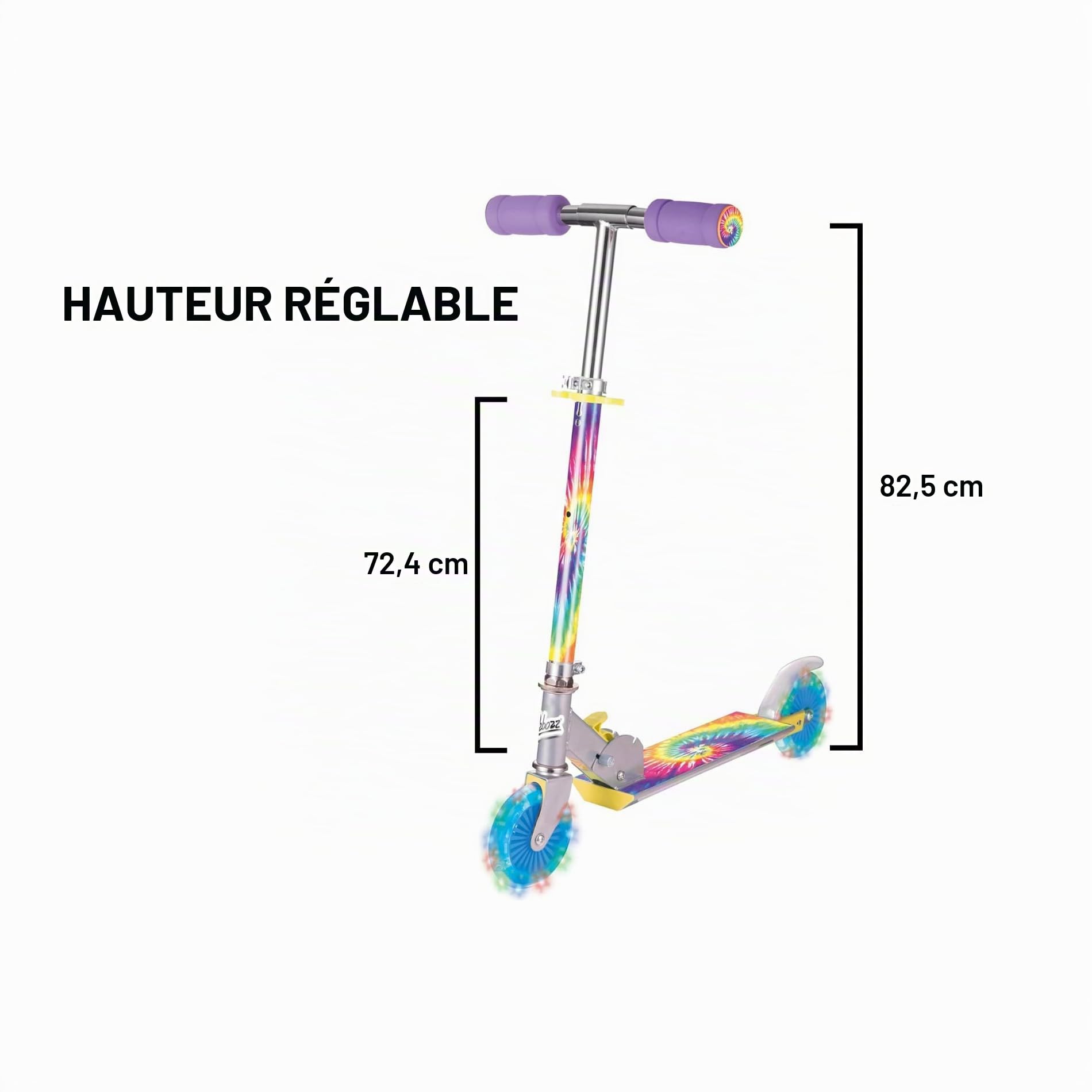 TROTINETTE TIE Die avec Roues Lumineuses, Arc-en-Ciel