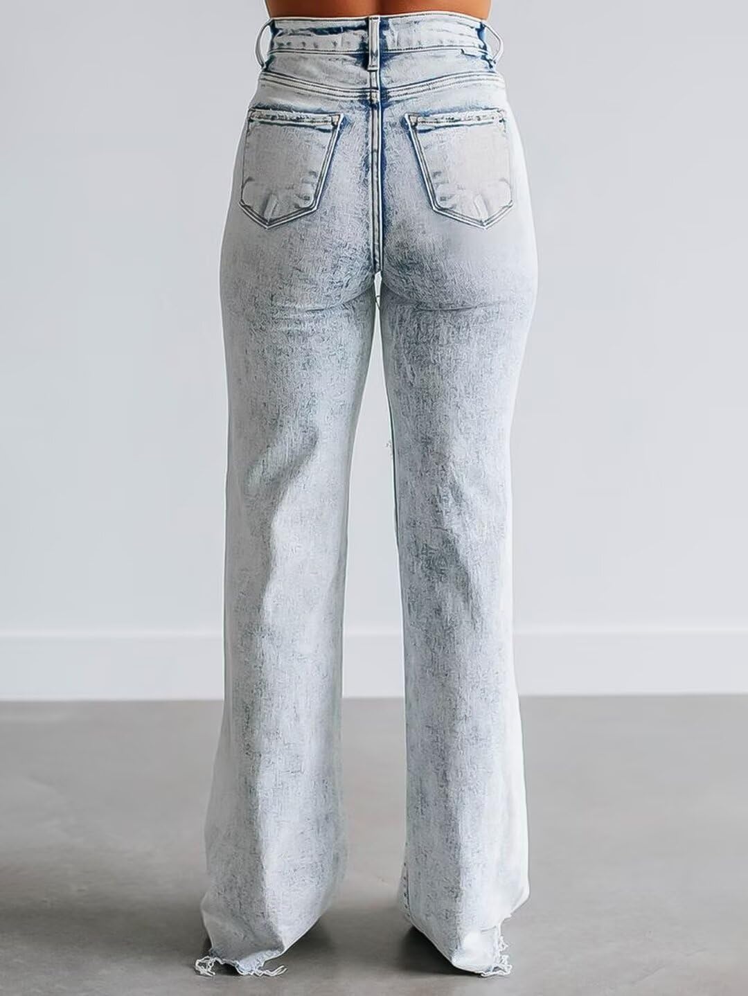 Flamingals Women's Ripped Bootcut Jeans Mid Rise Tummy Control Cut Out Raw Hem Denim Jeans - Image 4