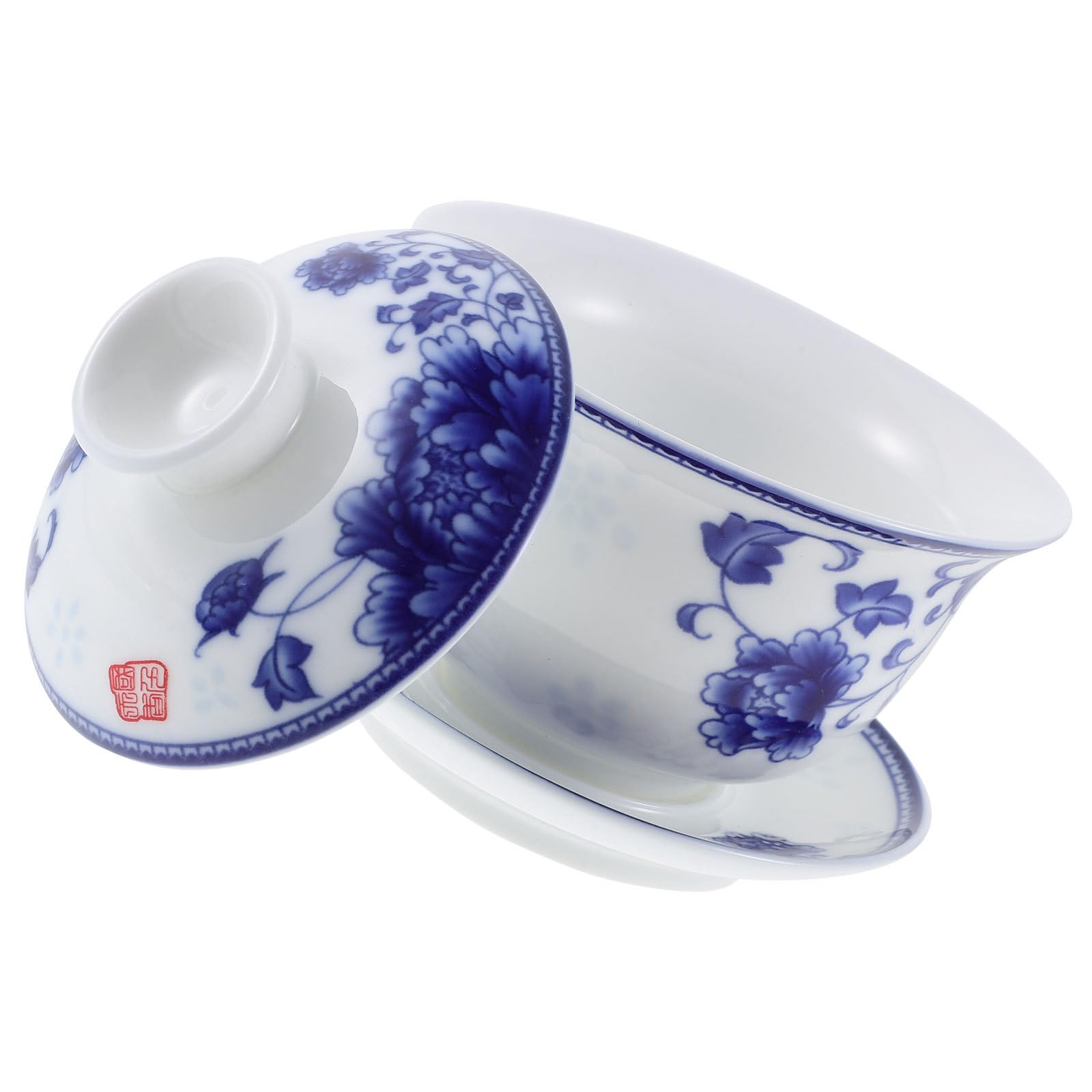 MAGICLULU Traditionelle Chinesische Teetasse Mit Deckel Aus Keramik 3.54X3.54X5.51 Zoll Vintage Teeschale Für Zuhause Umweltfreundliche Teetasse Mit Sieb Für Küche Und Alltag