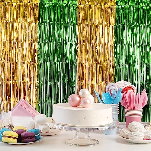 Image of LOLStar Graduation Party Decorations, 2 Pack Green Gold Foil Fringe Curtain | 3.3 x 6.6 ft Tinsel Streamers Backdrop, Graduation Photo Booth Backdrop for Class of 2026, Prom and Grad Party Decorations