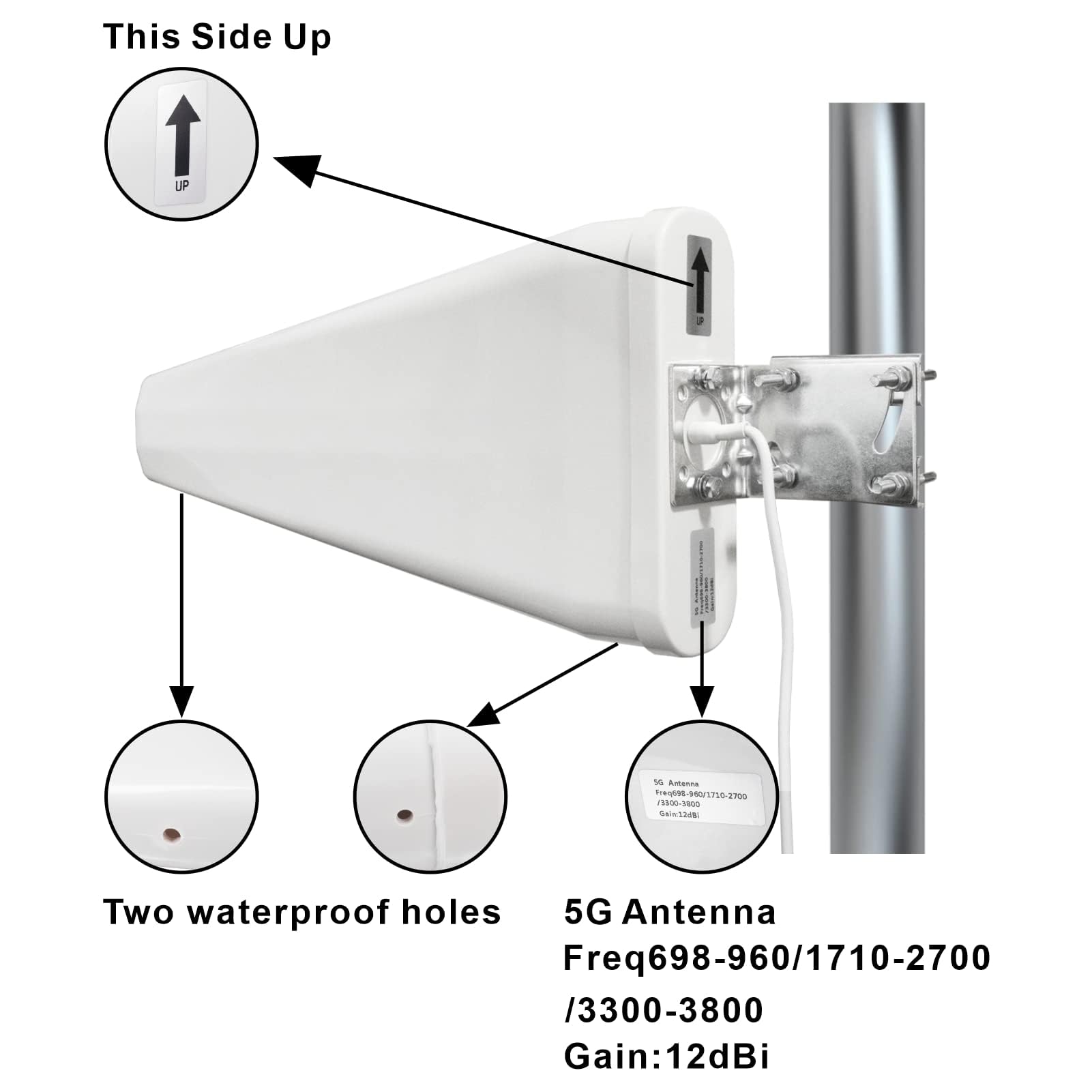 12DBi Yagi Antenna Direzionale 4G/5G/LTE WiFi Antenna Esterna 698-3800MHz Antenna ad alto guadagno a banda larga N Connettore femmina Supporto fisso universale Esterno per Boost del segnale