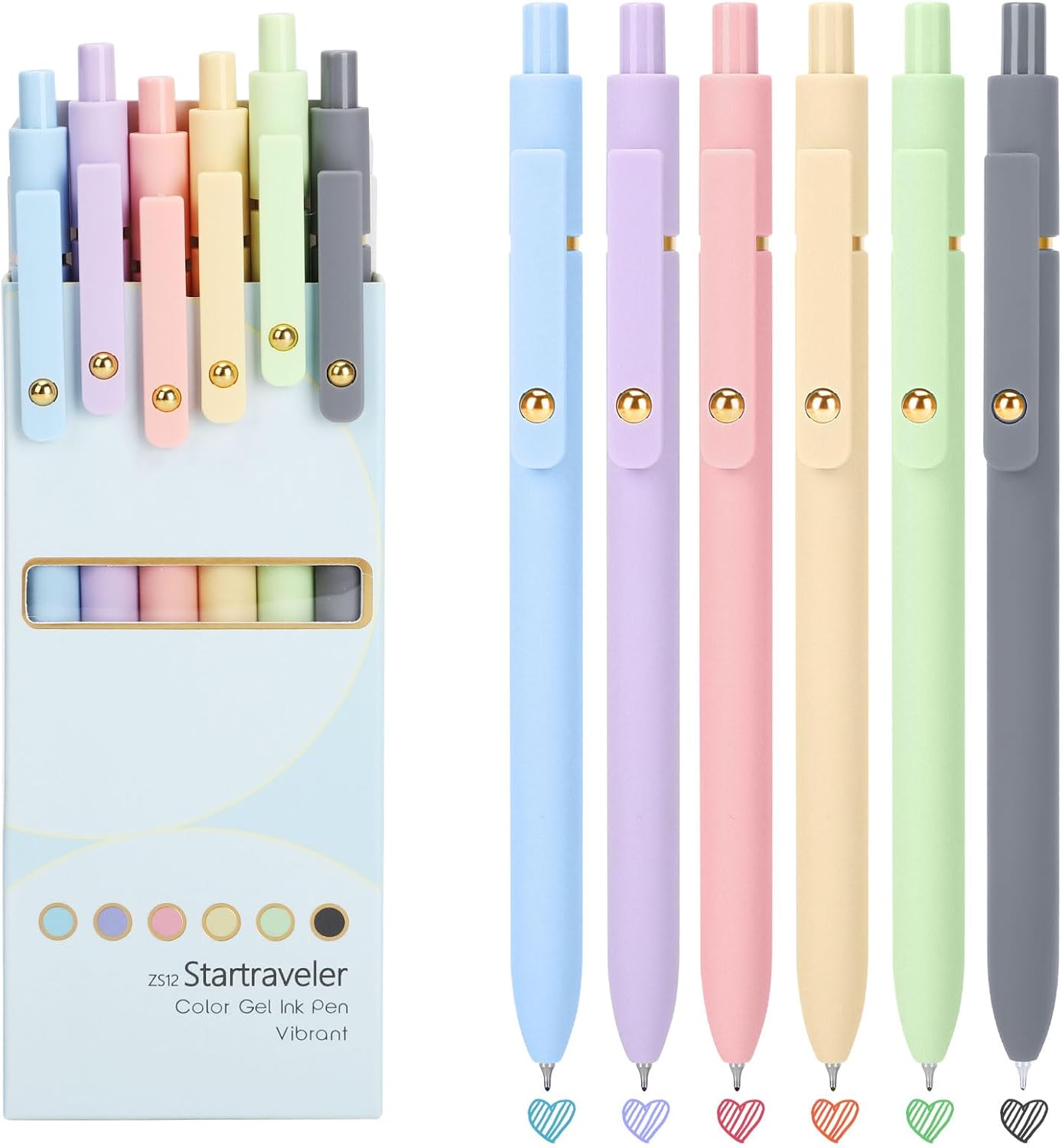FIOVER Colorful Gel Pens – 6Pcs 0.7mm Multi-Colored Pens, Smooth Writing Coloring Pens for Journaling Note Taking, Cute Aesthetic Office School Supplies Pens(6Pcs-Morandi Colorful)