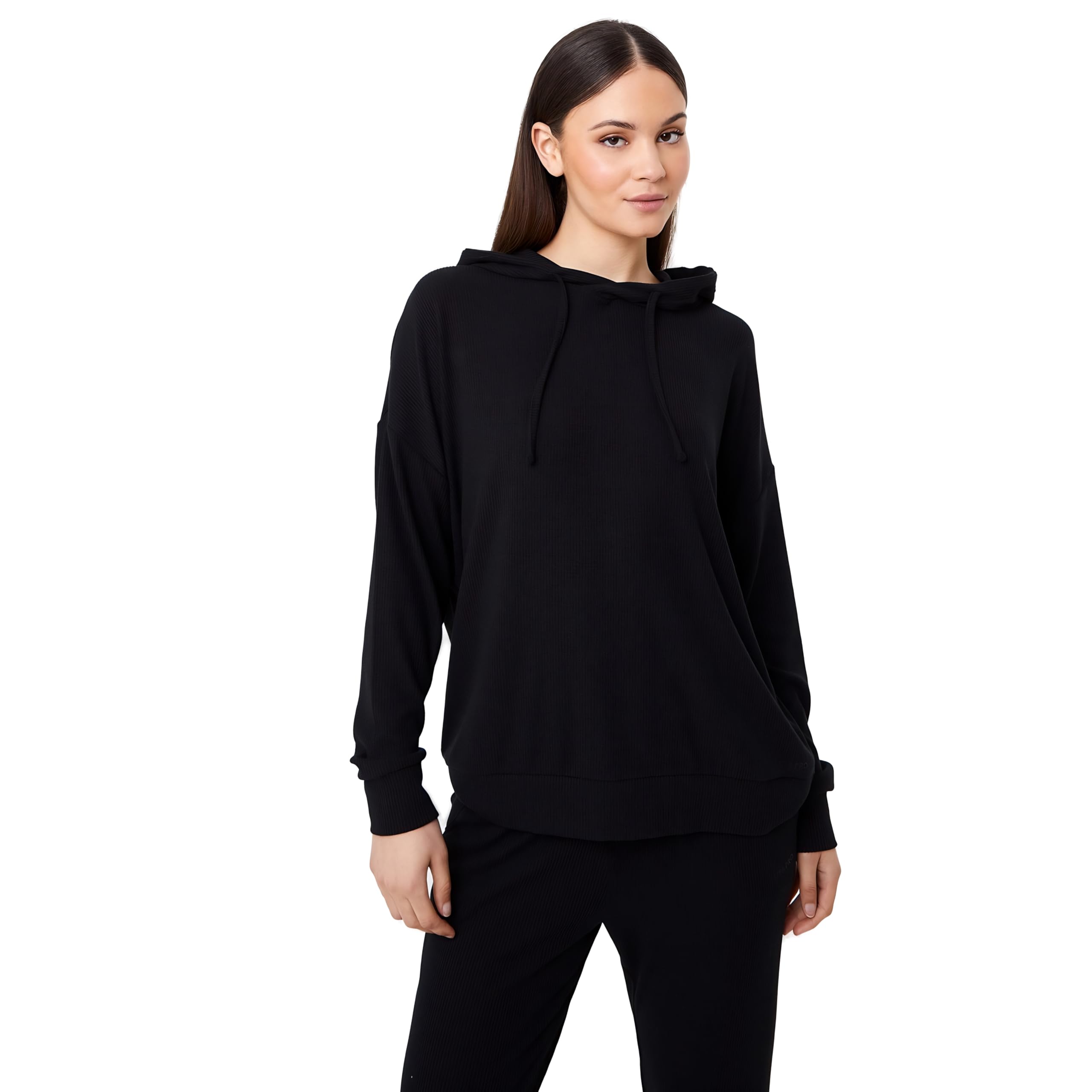 USA Pro Women Ribbed Slouchy Hoodie Jet Black2 10 (38)