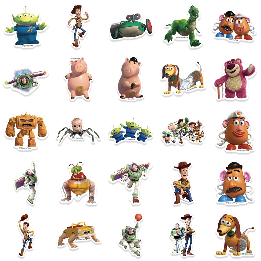 50 adesivi a tema Toy Story per bambini, carini adesivi impermeabili in vinile per bottiglia d'acqua, laptop, telefono, skateboard, bagagli, casco, decorazione fai da te, regali per ragazze e