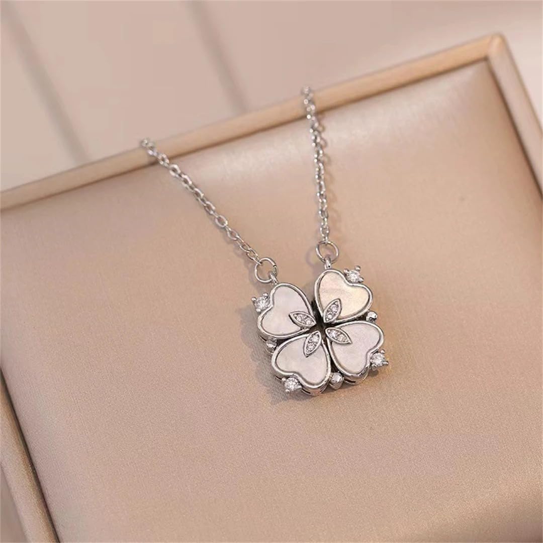 LYGBAOFUL Collier Coeur Porte-Bonheur en Argent Sterling 925 pour Femmes, Collier Ras du Cou rétro Gothique à Quatre Feuilles avec Pendentif d'amour, 4