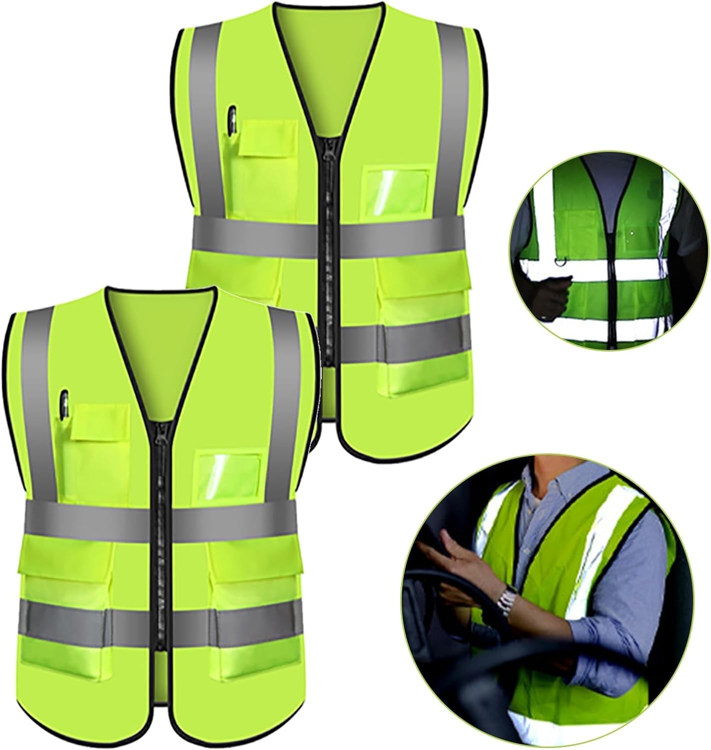Chaleco de Seguridad Traje reflectante de malla, chaleco de seguridad transpirable de 2 uds con bolsillos y cremallera para ciclismo, chaleco reflectante de seguridad para correr Portátil