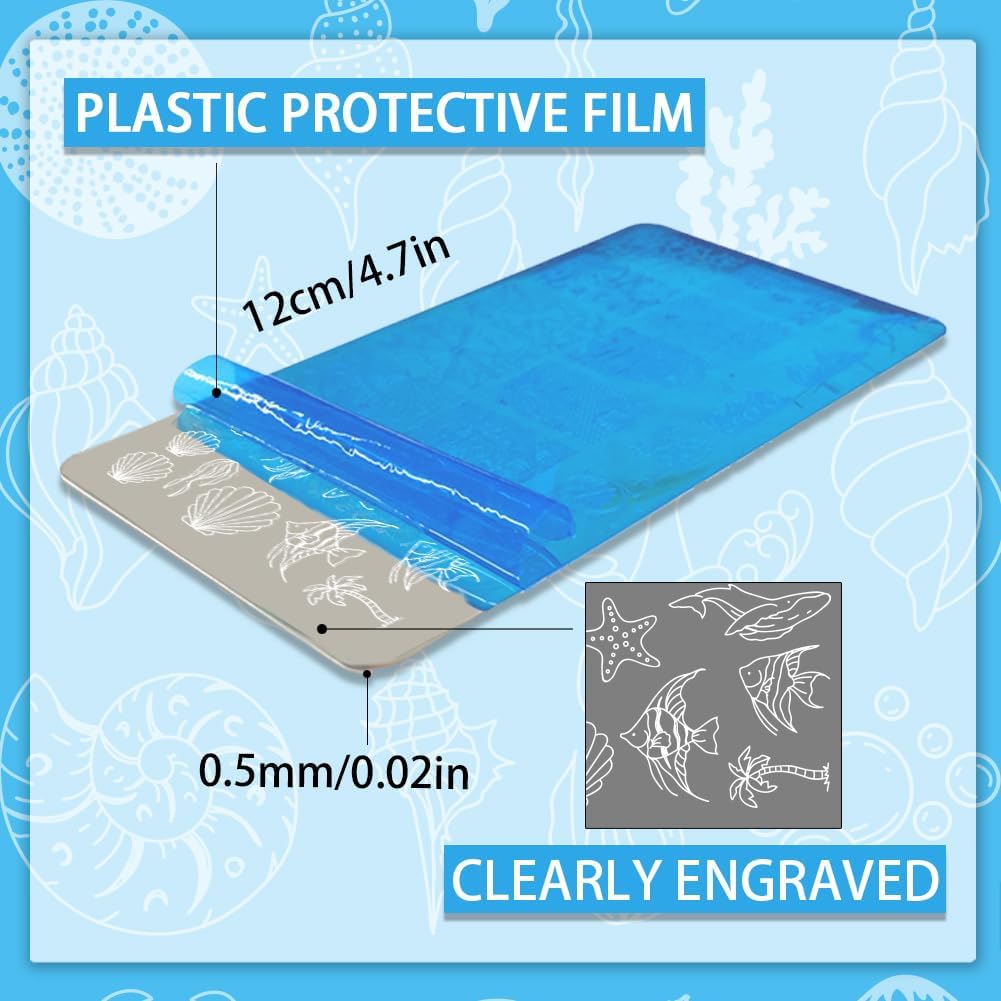 PH PandaHall 5pcs Ocean Theme Nail Stamping Sea Creature Nail Art Templates Shell Starfish Nail Art Stencils Mermaid Dolphins Nail Plates Turtle Nail Image Plates for Summer Nail Design Manicure Salon