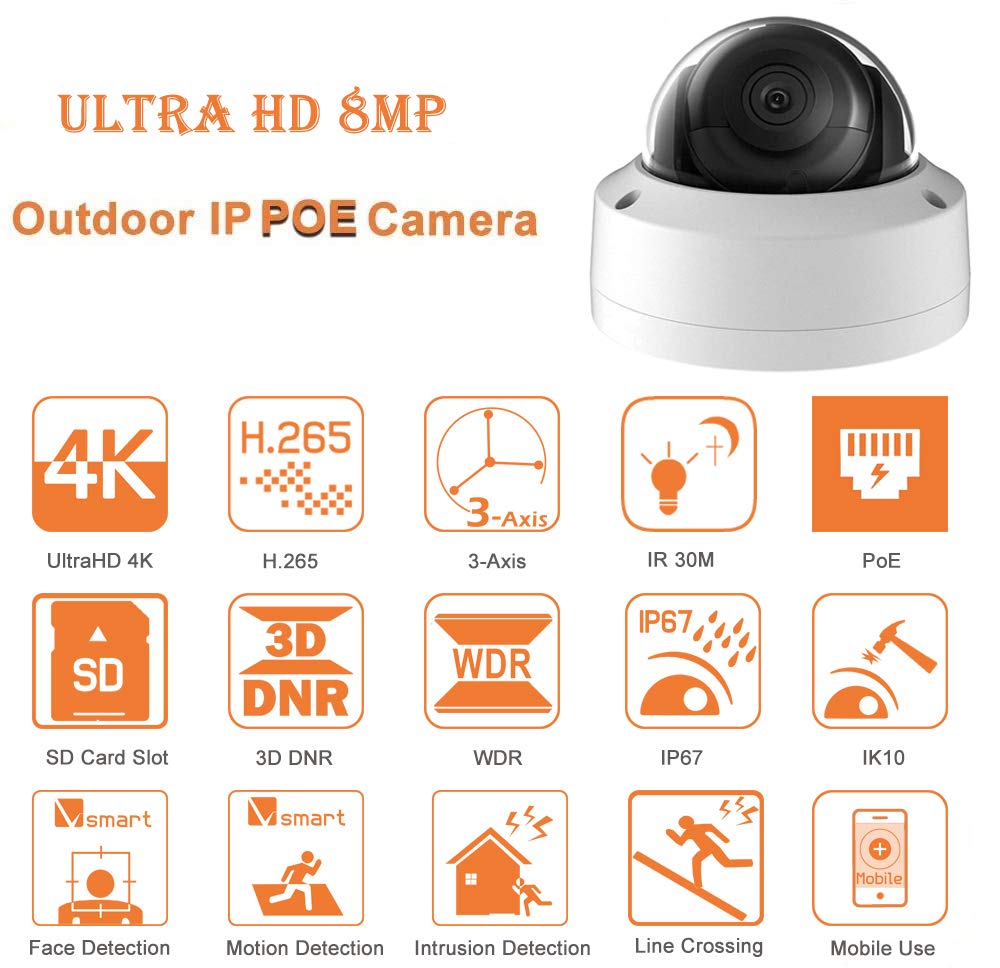 UltraHD 8MP 4K Outdoor PoE Dome Network Camera, OEM Hikvision DS - View #5