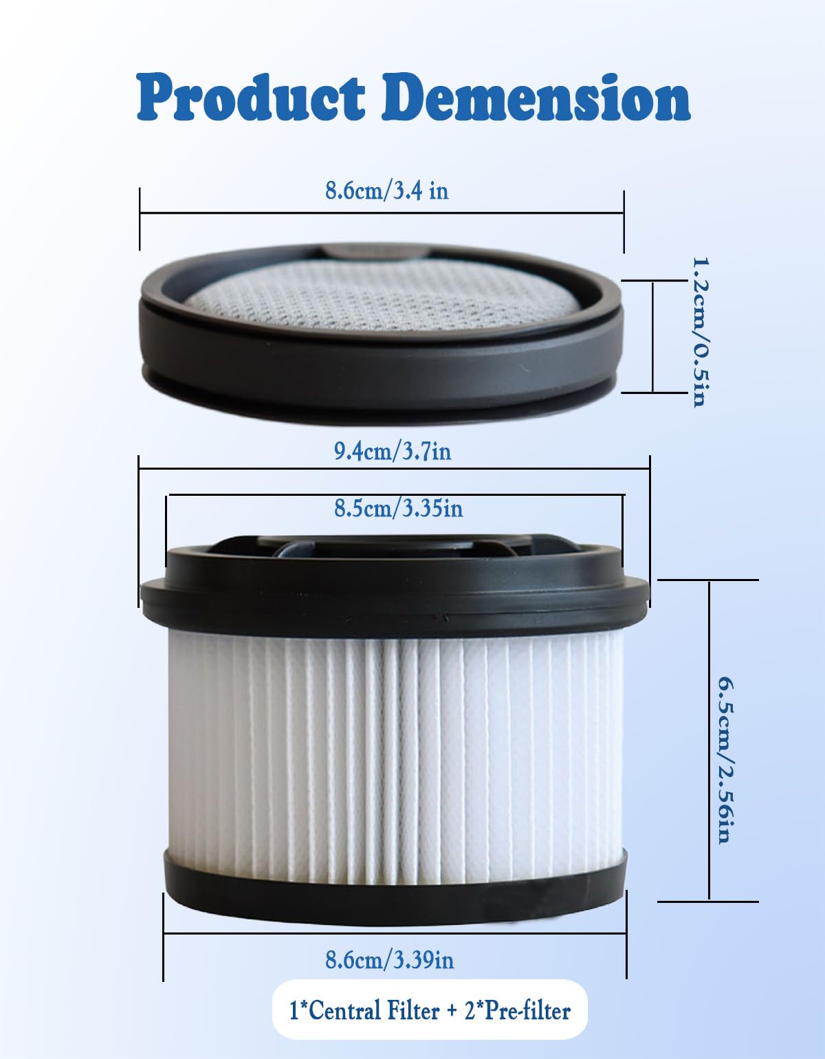 Miloidea 3 Pack Replacement Filter Kit for Dreame T10 T20 T30 Vacuum Cleaner for XIAOMI G9 G10, Washable & Reusable Vacuum Cleaner Filters Accessories -1*Center Filter + 2*Pre-Filter)