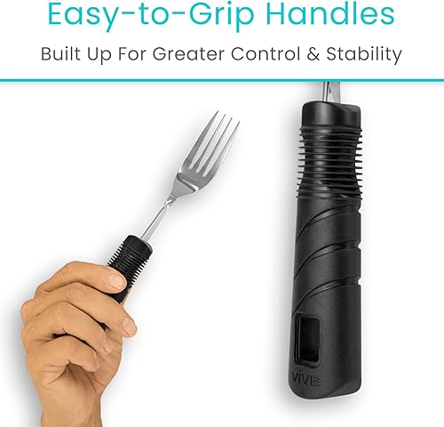 Miniatura 7 de Vive Juego de utensilios adaptativos, cubiertos para ayudar a la artritis para Parkinson, temblores de manos, fácil agarre para sacudir y temblar