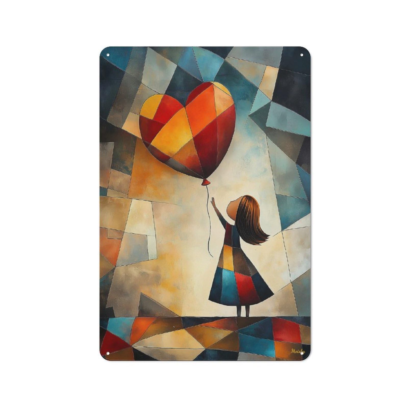 Junmoney Girls Modern Cubist Vision Of With A Balloon Smart Decorative Metal Sign 30X20cm, Studio Wall Plaque For Hobby Room, Office, Lounge Or Living Room