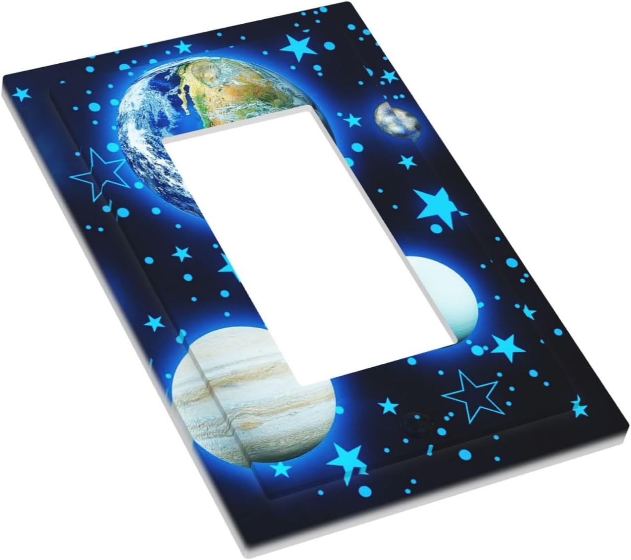 Stars Planet 1 Gang Light Switch Cover Blue Solar Decorative Wall Plate Single Rocker System Glow GFCI Switchplate Electrical Faceplate for Home Nursery Decor
