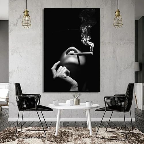 Black White Sexy Woman Smoking Poster Print Canvas Painting Wall