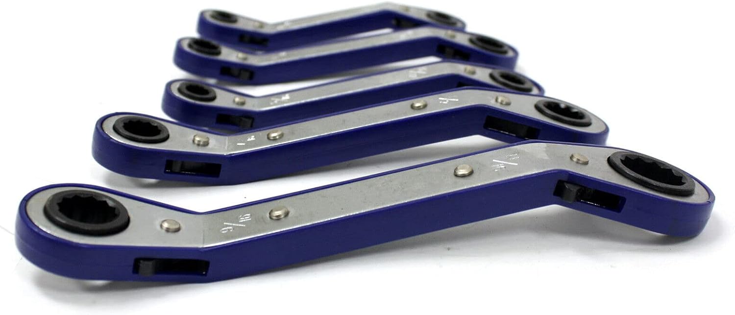ARC-POWER 5 pc SAE Offset Ratcheting Box Closed End Wrench Set 6/12 Point 1/4" - 11/16"