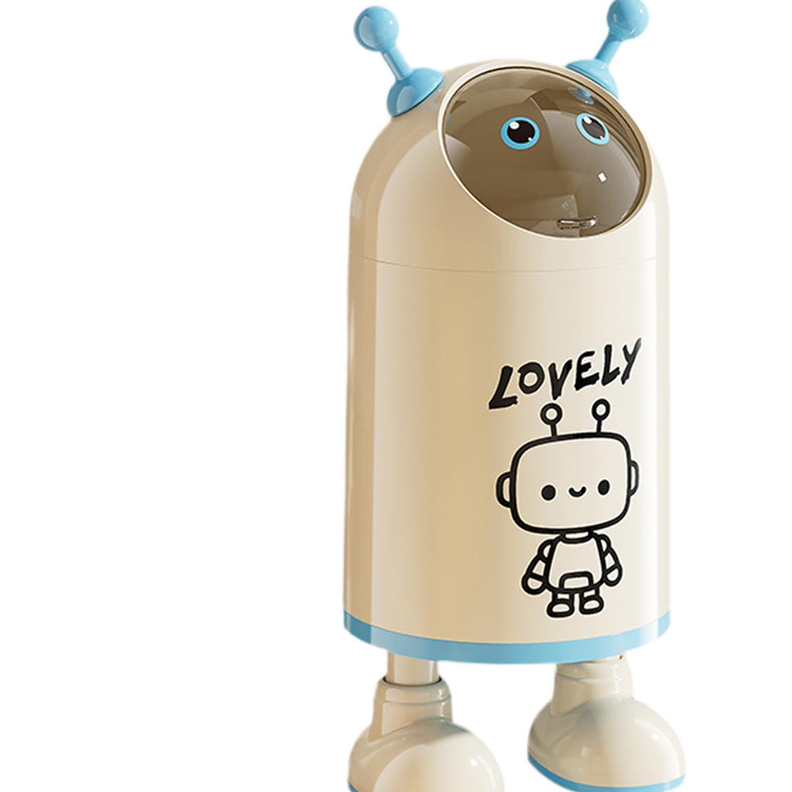 Mülleimer Tragbarer Müllbehälter Abfallkorb, Cartoon Mülleimer, Abfalleimer mit Niedlichem Design und Doppelstruktur Aus PP und PET für Kinderzimmer Badezimmer Wohnzimmer, Roboter