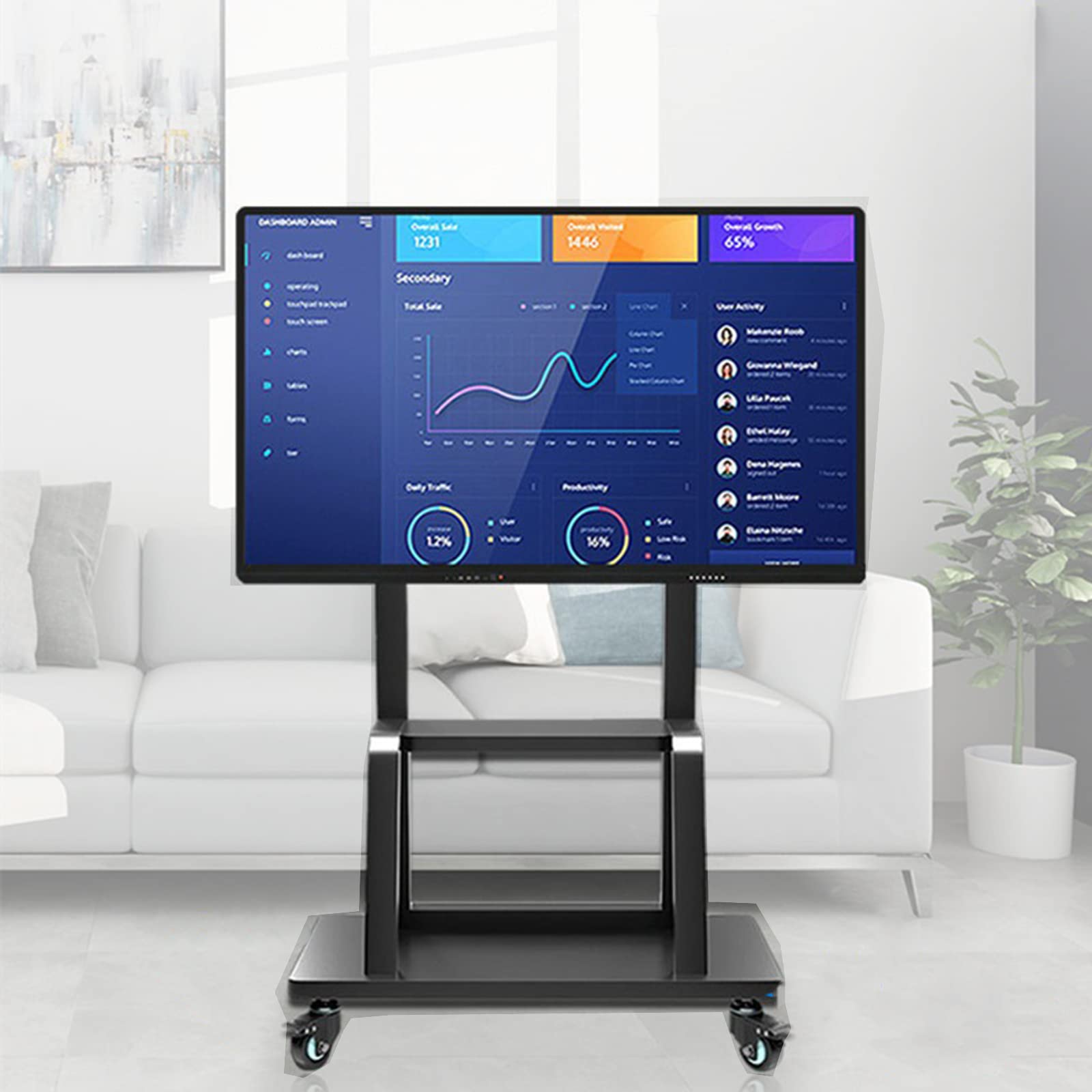 SRHIMEOS Support TV Roulette avec Support Cantilever pour Ecran de Télé de 32 à 75 Pouces LED LCD Plasma Chariot Meuble TV Pied Universel Pivotant Réglable en Hauteur avec 2 Étagères