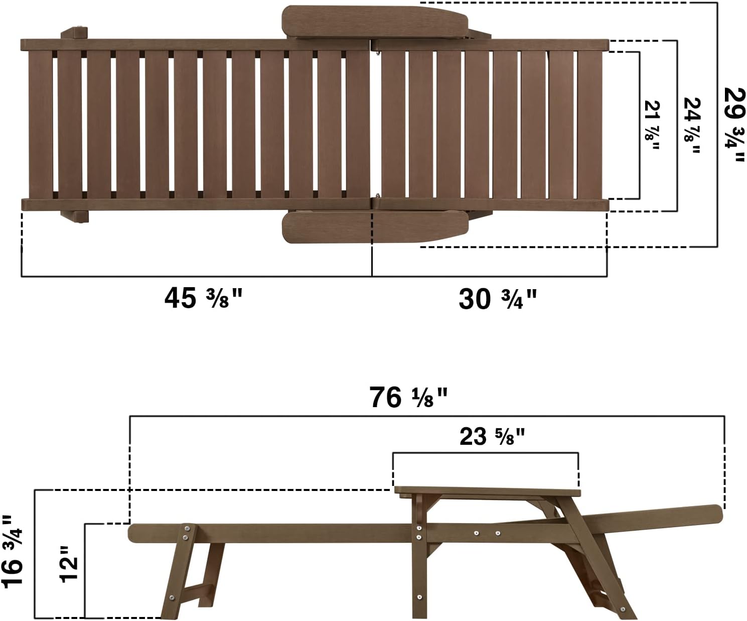 Chaise Lounge Set of 2, Poly Lumber, Outdoor Lounge Chair with Adjustable Backrest, Sturdy Weather Resistant Waterproof Fade Proof, for Poolside Patio Garden(Brown, 2 Pcs)