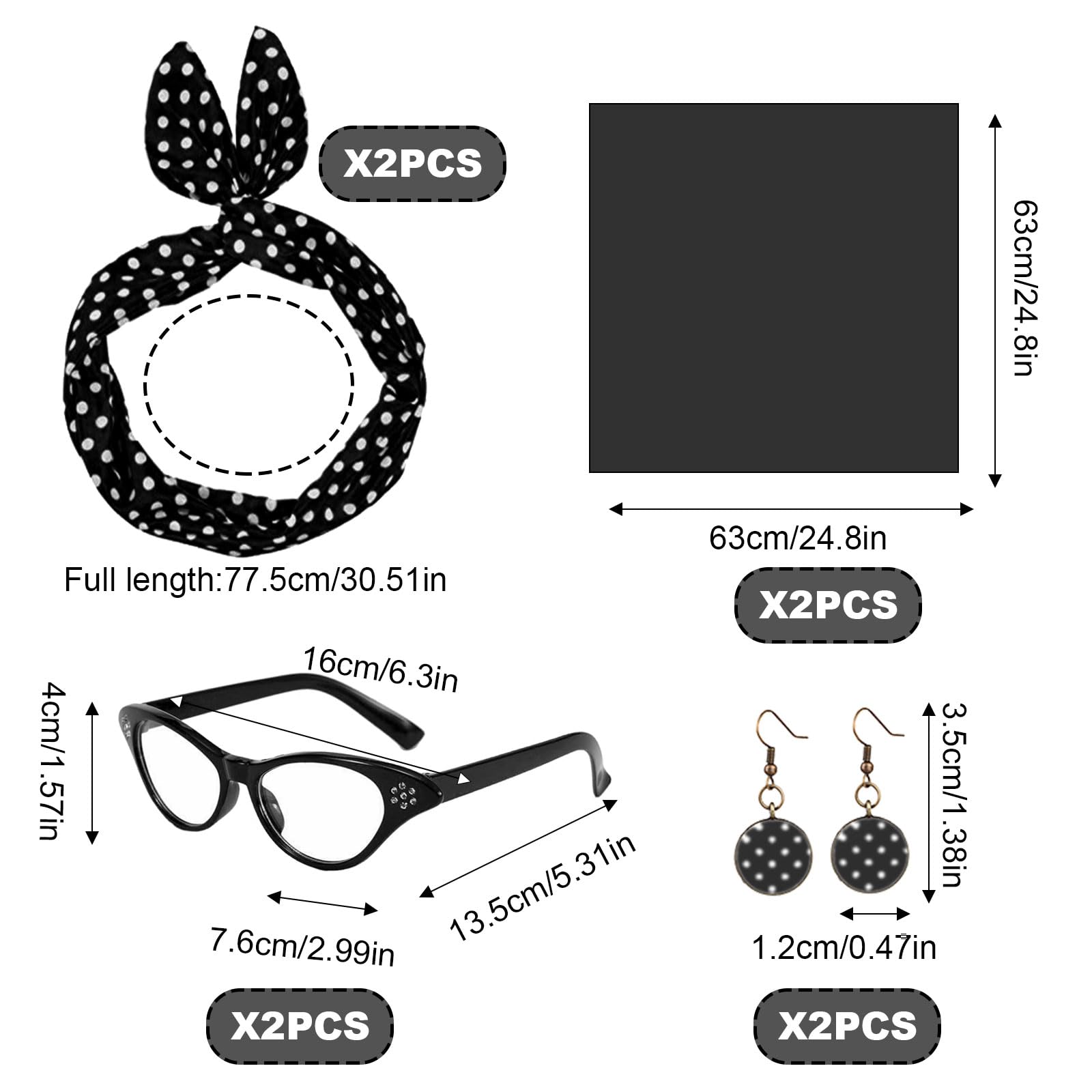 FUIPVGI 8 Pcs 50s Costume Accessories, Black Ladies Fancy Dress, 50s Fancy Dress Retro Accessories Set - Image 2