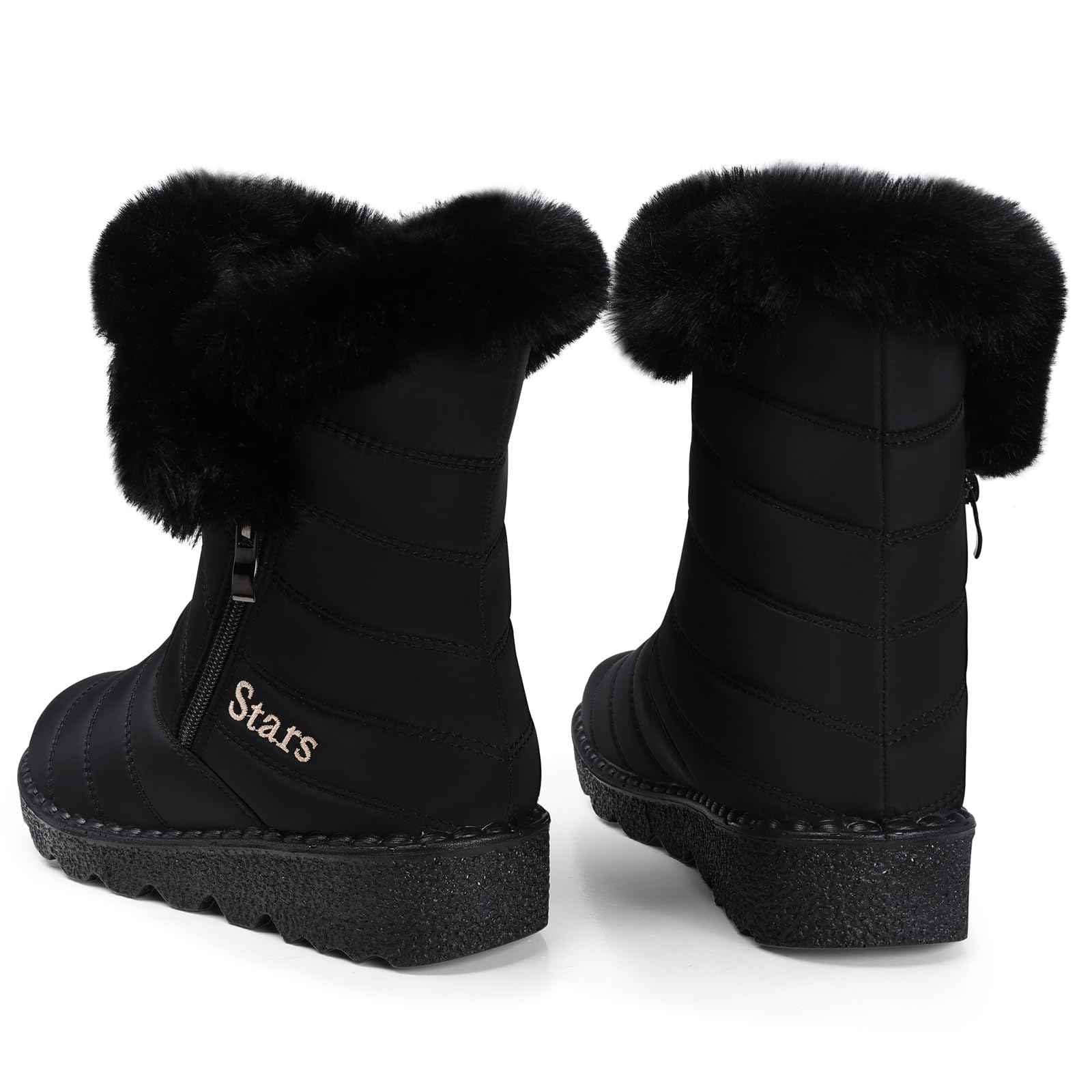 SHIBEVER Waterproof Winter Boots for Women: Snow Mid Calf Fur Lined Warm Women Boot Outdoor Resistant Booties