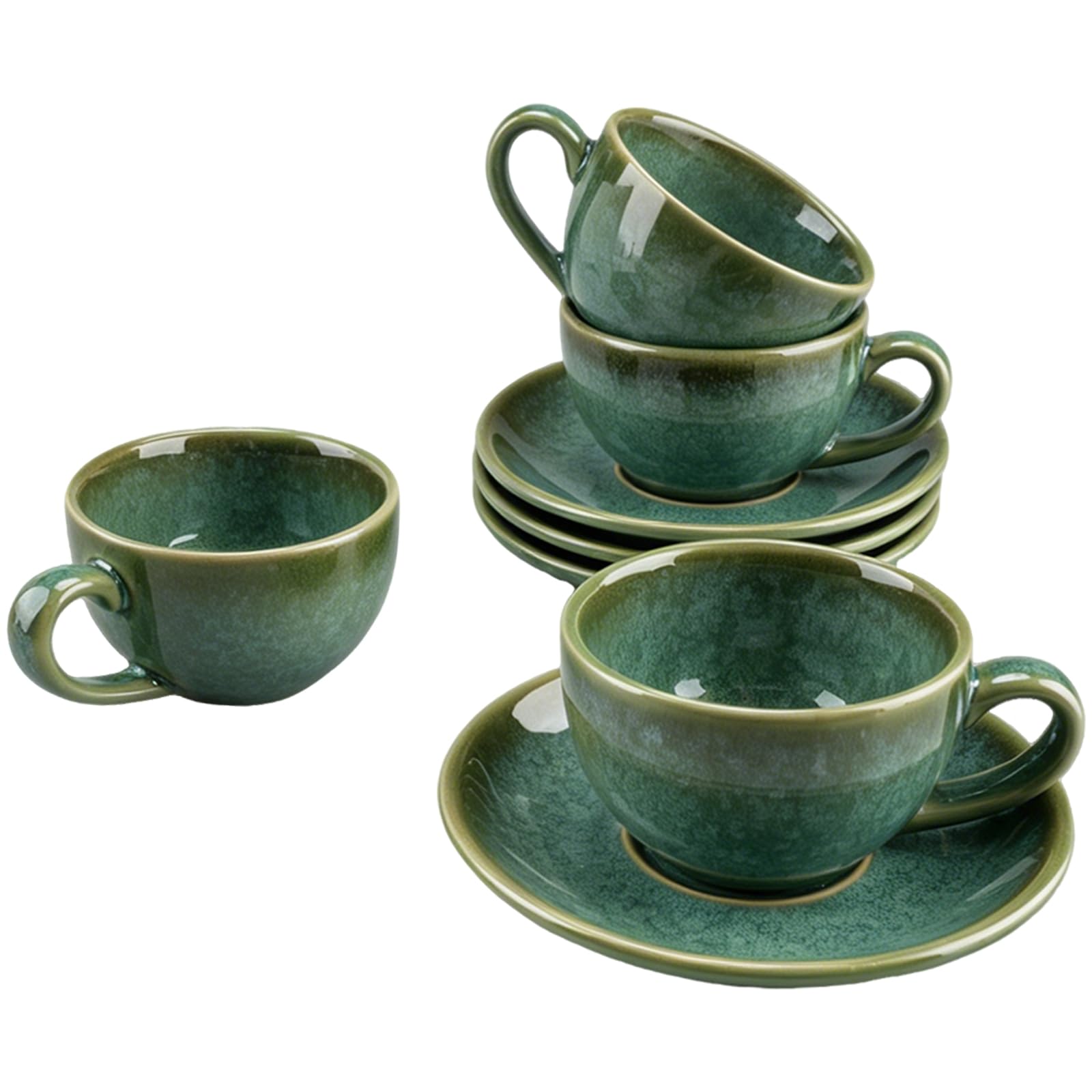 4 Espressotassen Set Keramik Hochwertig Espresso Tassen Set mit Untertassen 90 ml Kaffeetassen Set 4er Esspresotasen Spülmaschinenfest Mikrowellenfest(Jadegrün)
